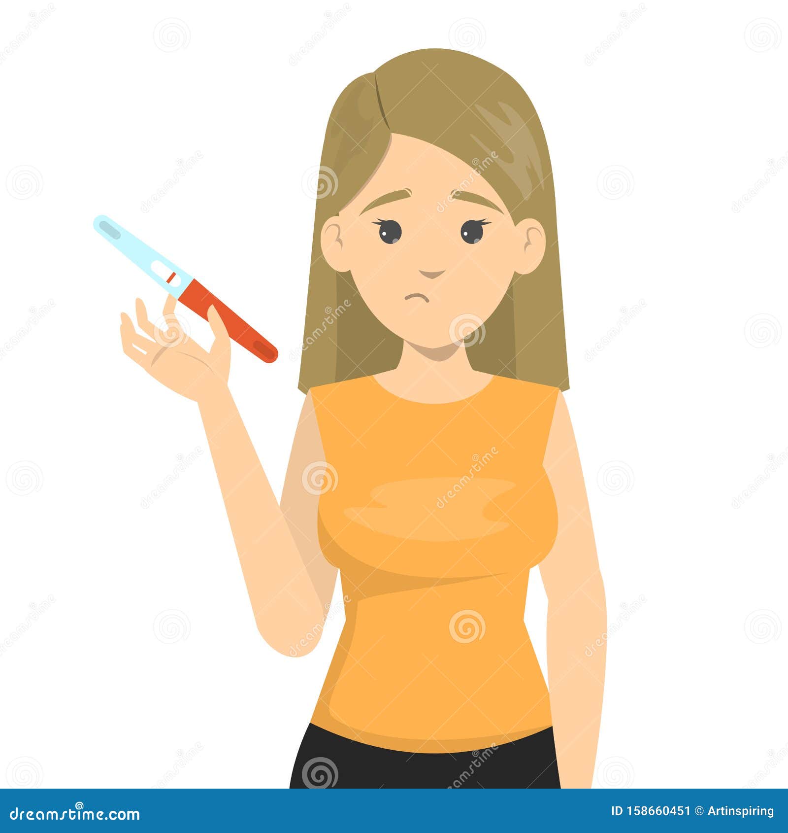 sad woman holding negative pregnancy test. infertility concept.