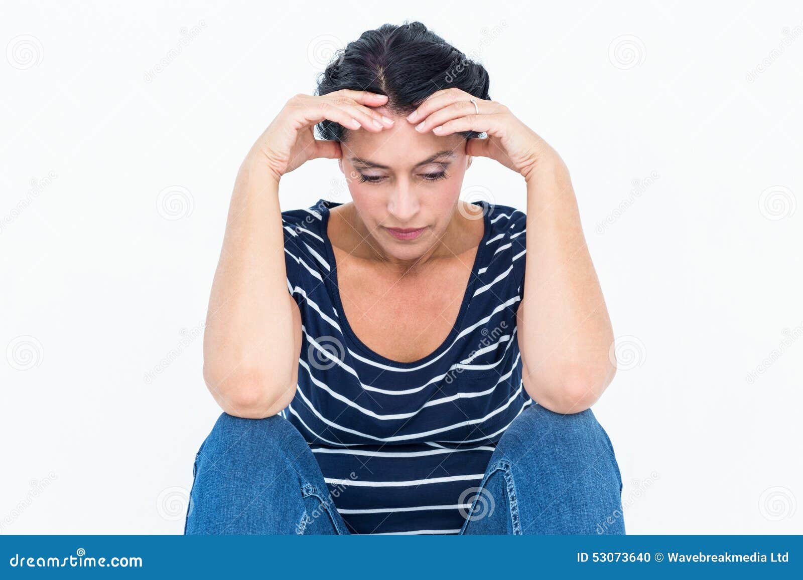 Sad Woman Sitting with Head in Hands Stock Photo Image of hair