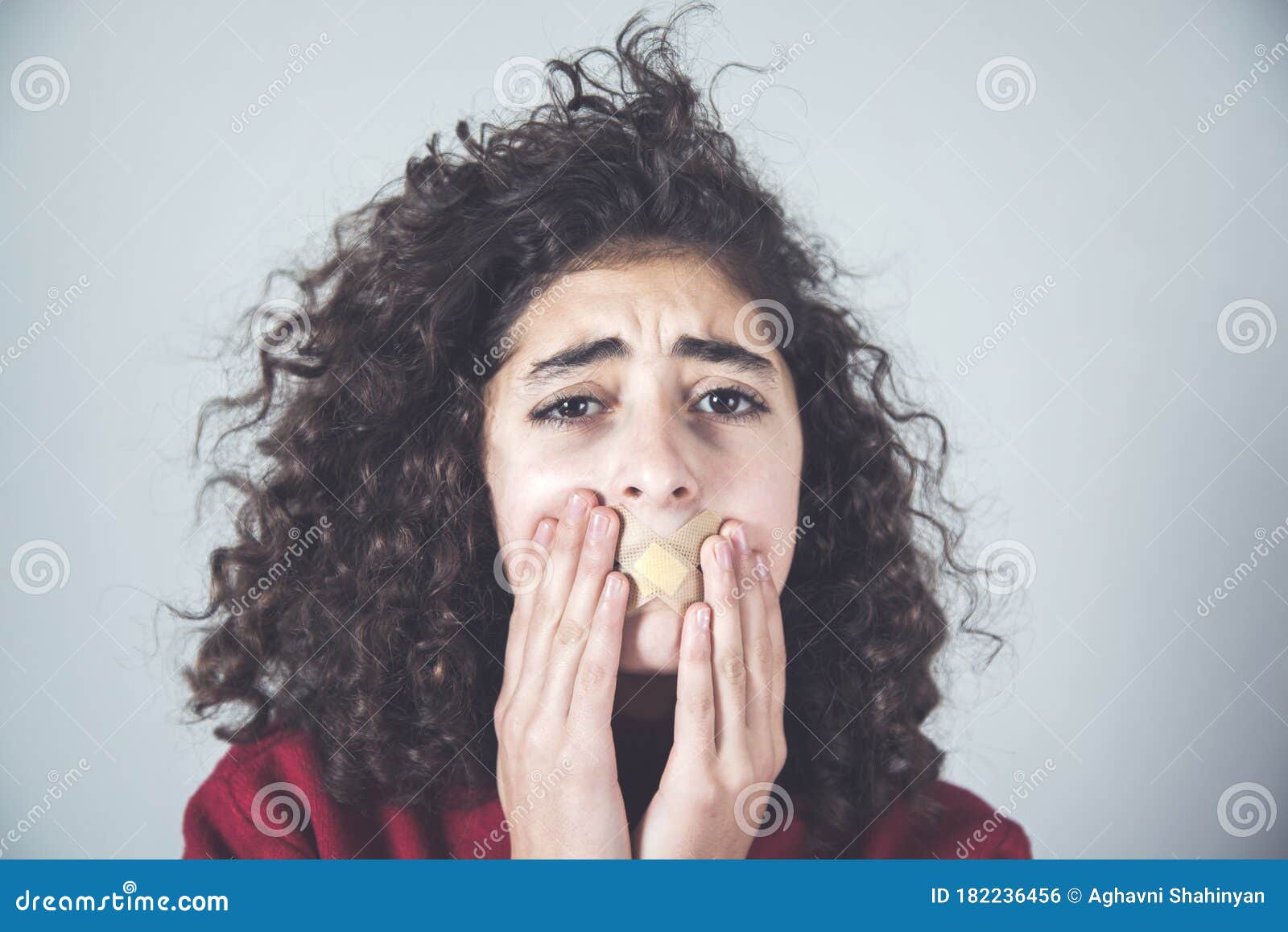 Sad women lip plaster stock photo. Image of injury, concepts 182236456