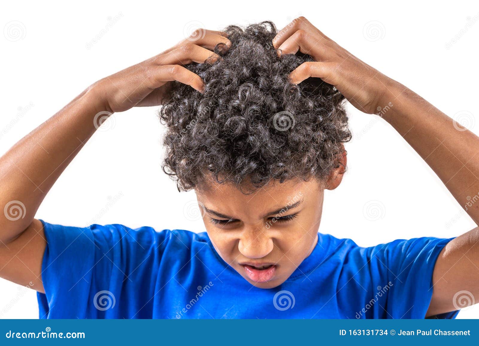 Sad Young Boy Scratching Hair for Head Lice or Allergies Stock Photo -  Image of allergies, grey: 163131734