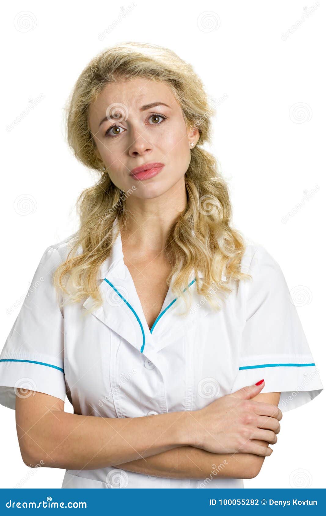 Sad Young Nurse Crossed Arms, Portrait. Stock Photo - Image of hand ...