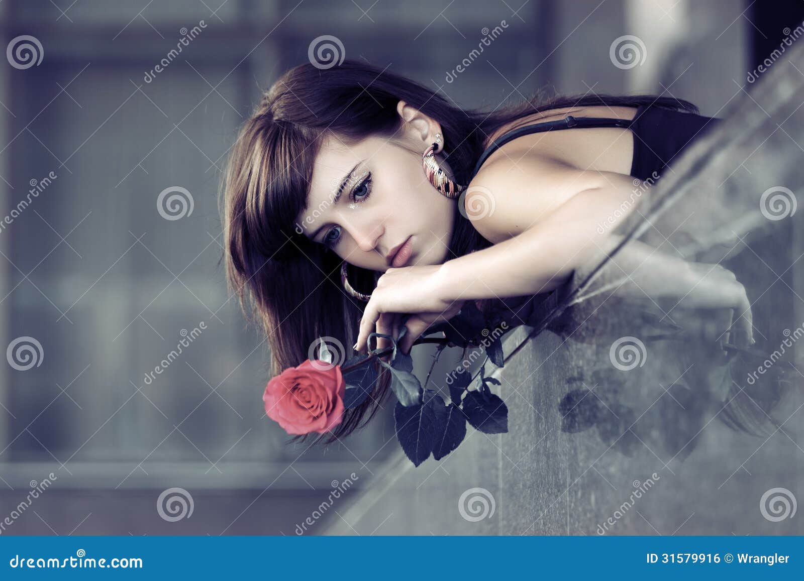 Sad Young Woman with a Red Rose Stock Photo Image of human, cool