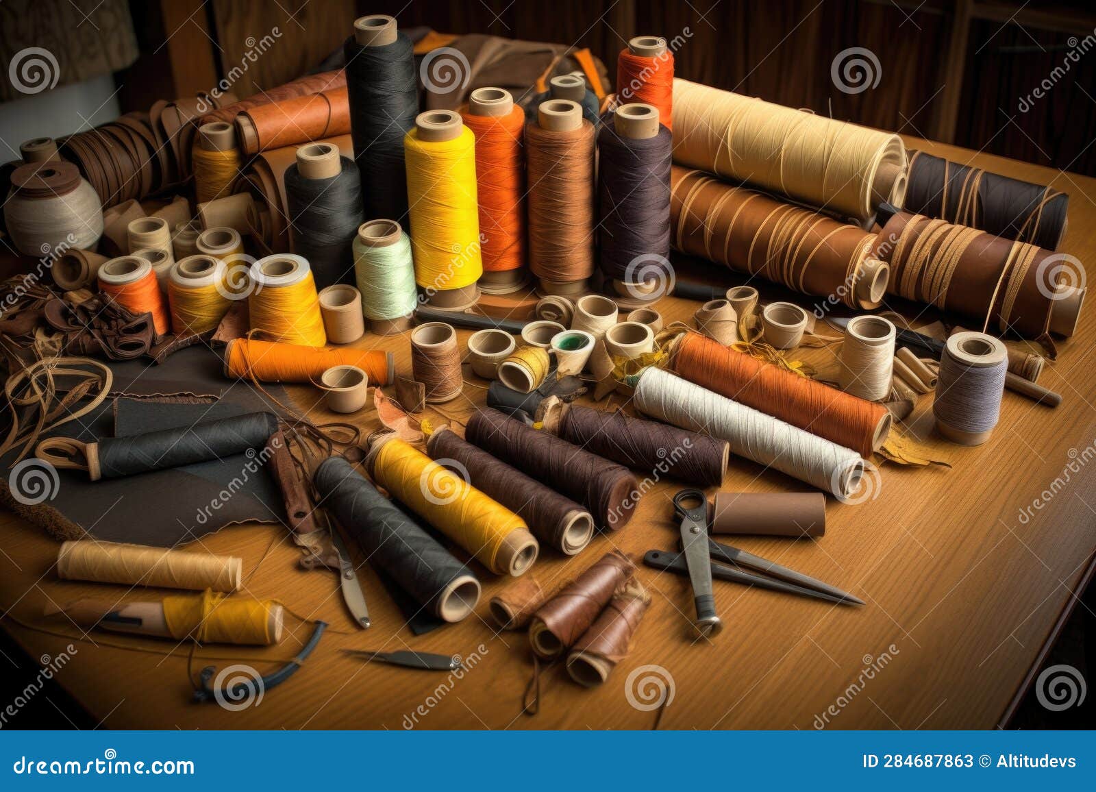 Saddle Making Materials Leather and Thread Stock Image Image of