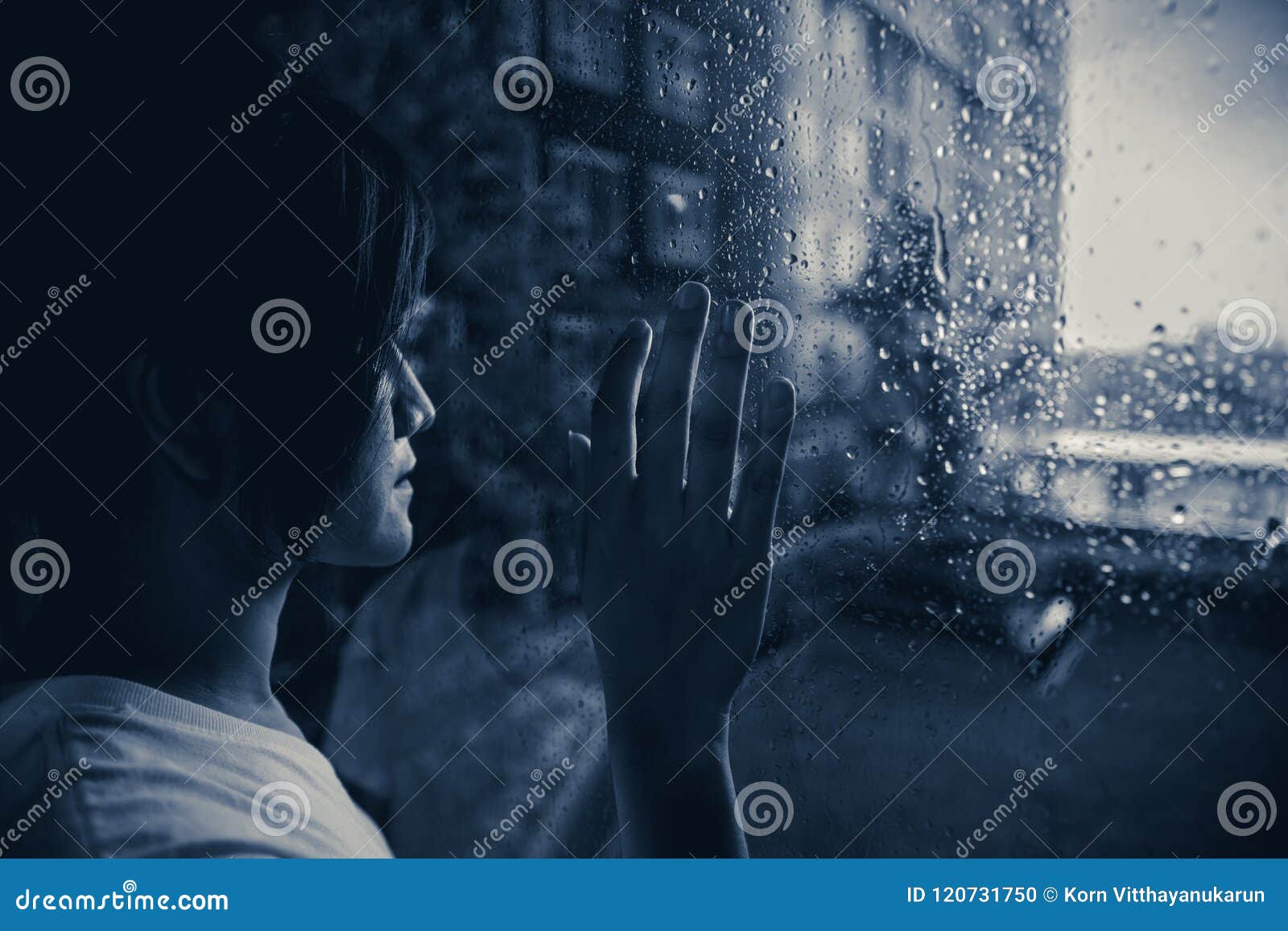 Sadly Woman Looking Out at Windows Raining Drops Stock Photo ...