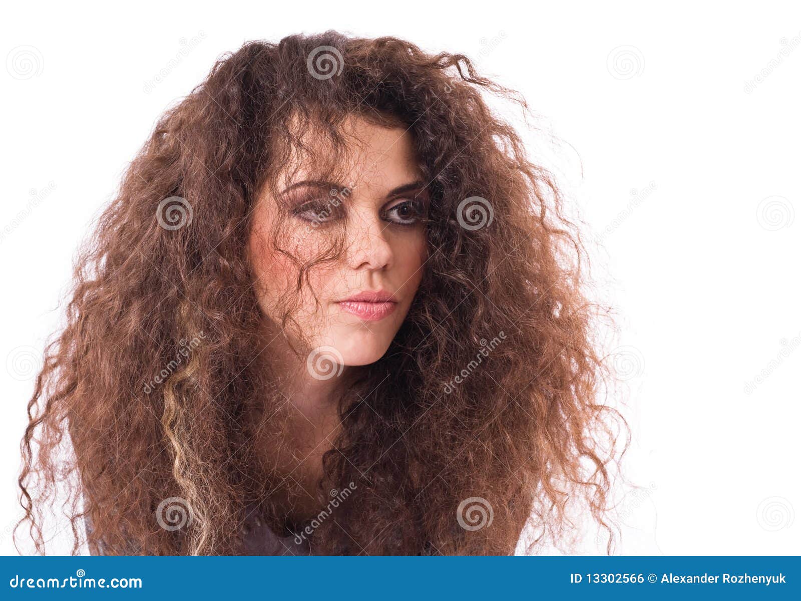 Sadness curly-headed girl stock photo. Image of looking - 13302566