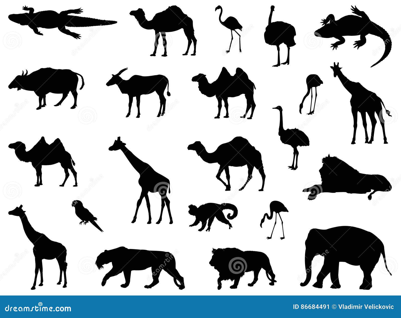 Download Safari animals silhouette stock vector. Illustration of file - 86684491