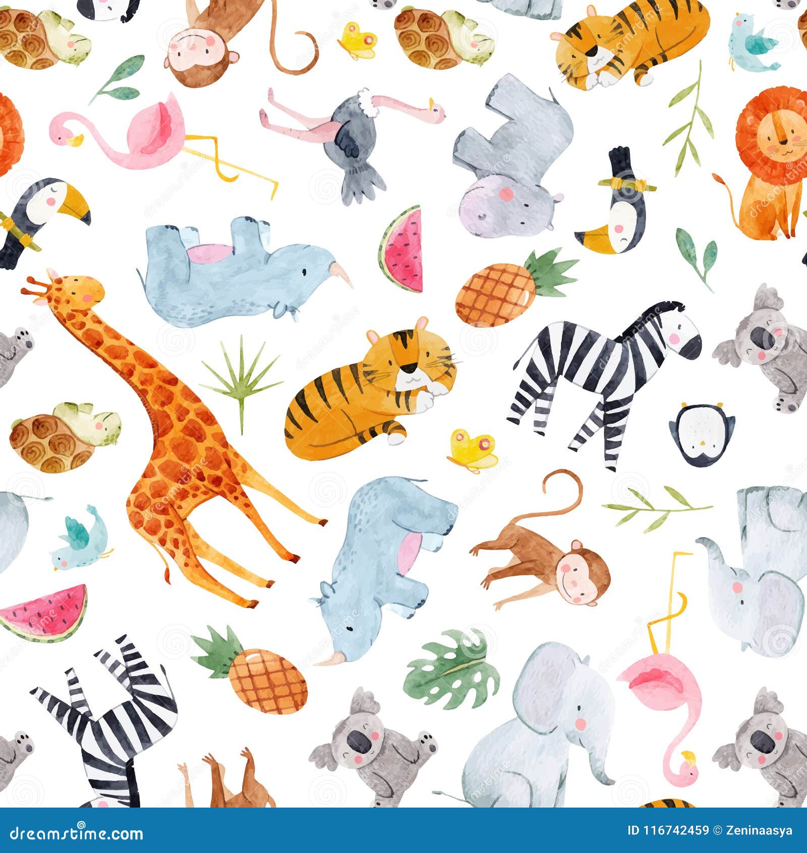 safari animals watercolor  pattern