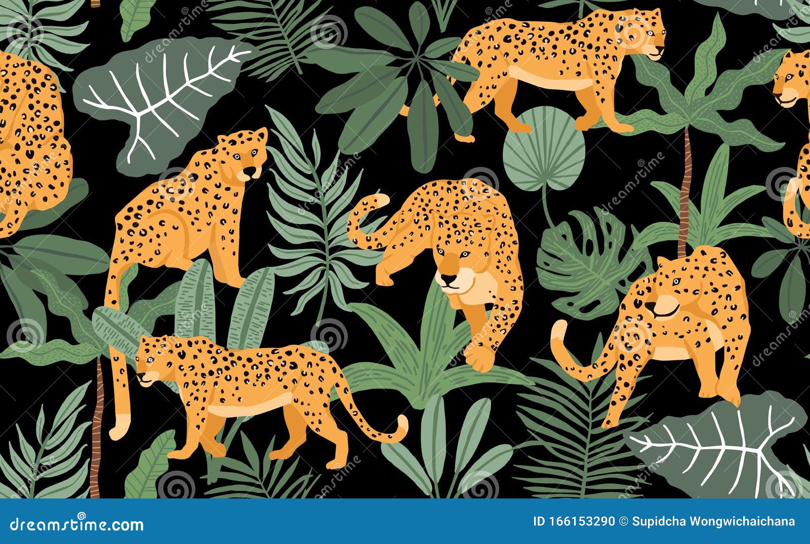 Safari Background with Leopard,palm, Illustration Seamless  Pattern for Background,wallpaper, Element Stock Vector -  Illustration of backdrop, palm: 166153290