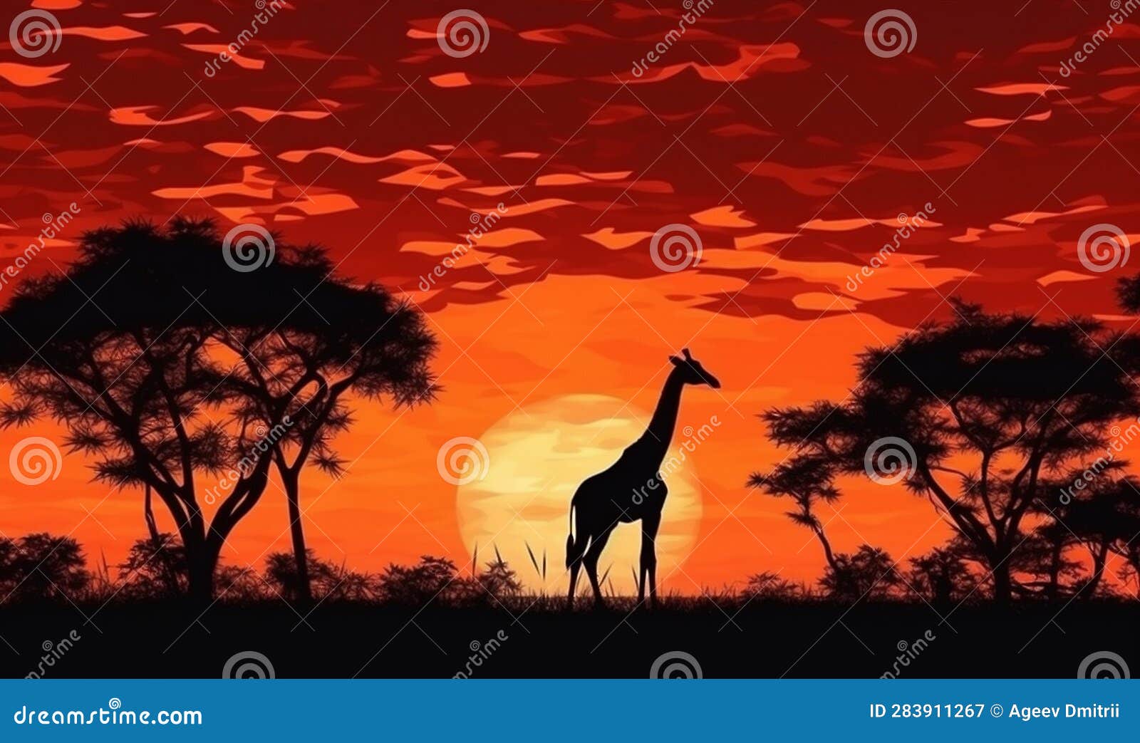 Silhouette Sunset Giraffe Wild Elephant Safari Africa Wildlife Animal