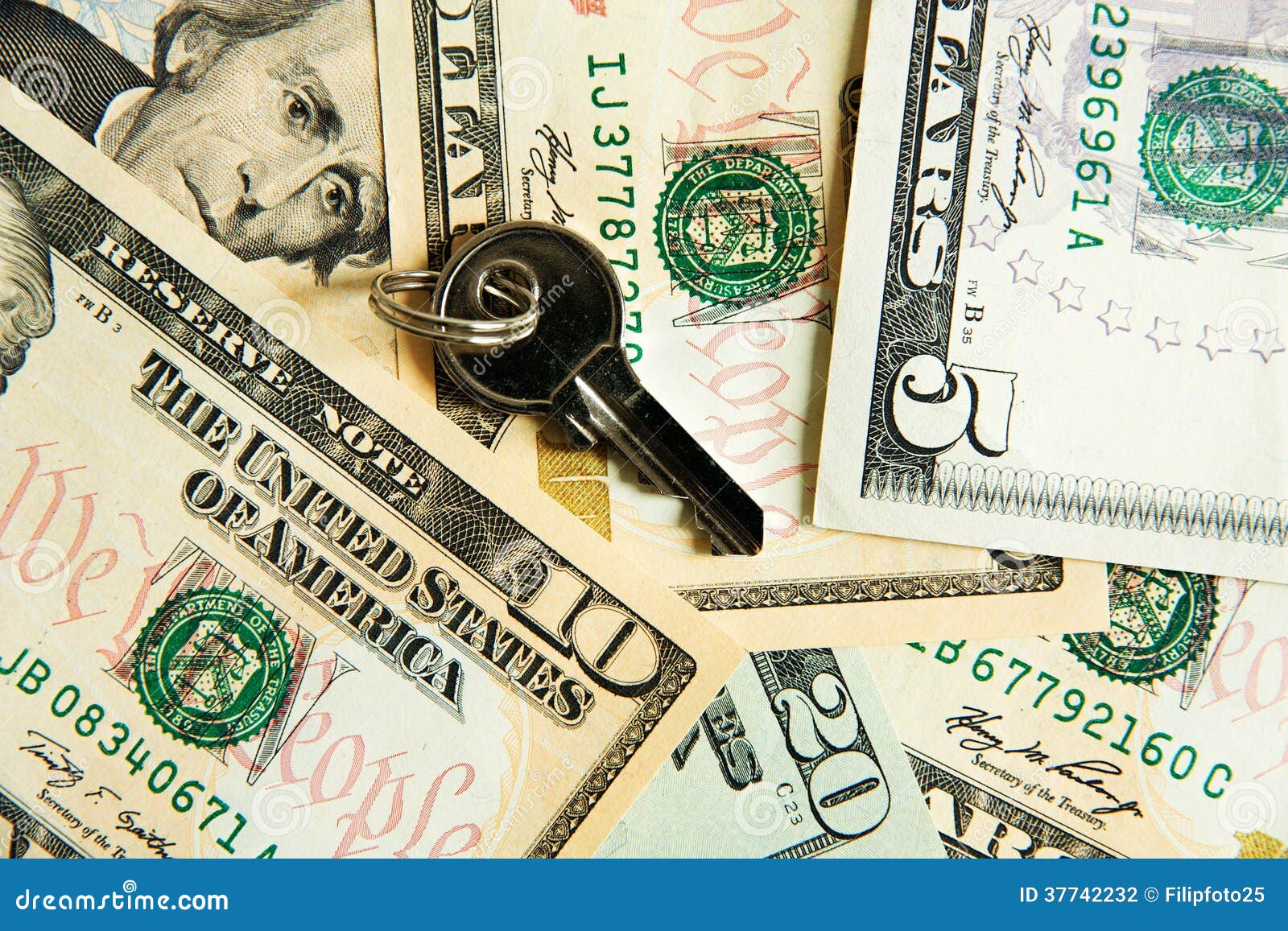 Safe key with money stock photo. Image of metal, payment 37742232