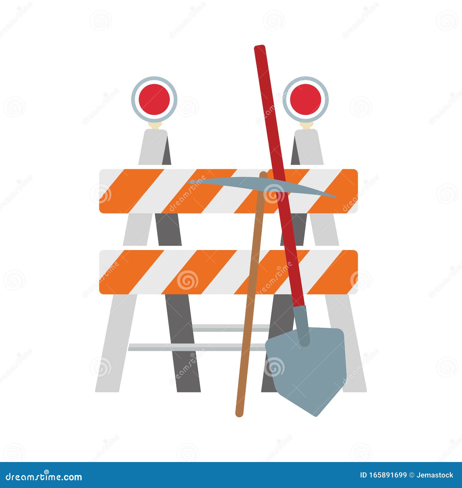 Safety Barrier with Pickaxe and Shovel Icon Stock Vector Illustration