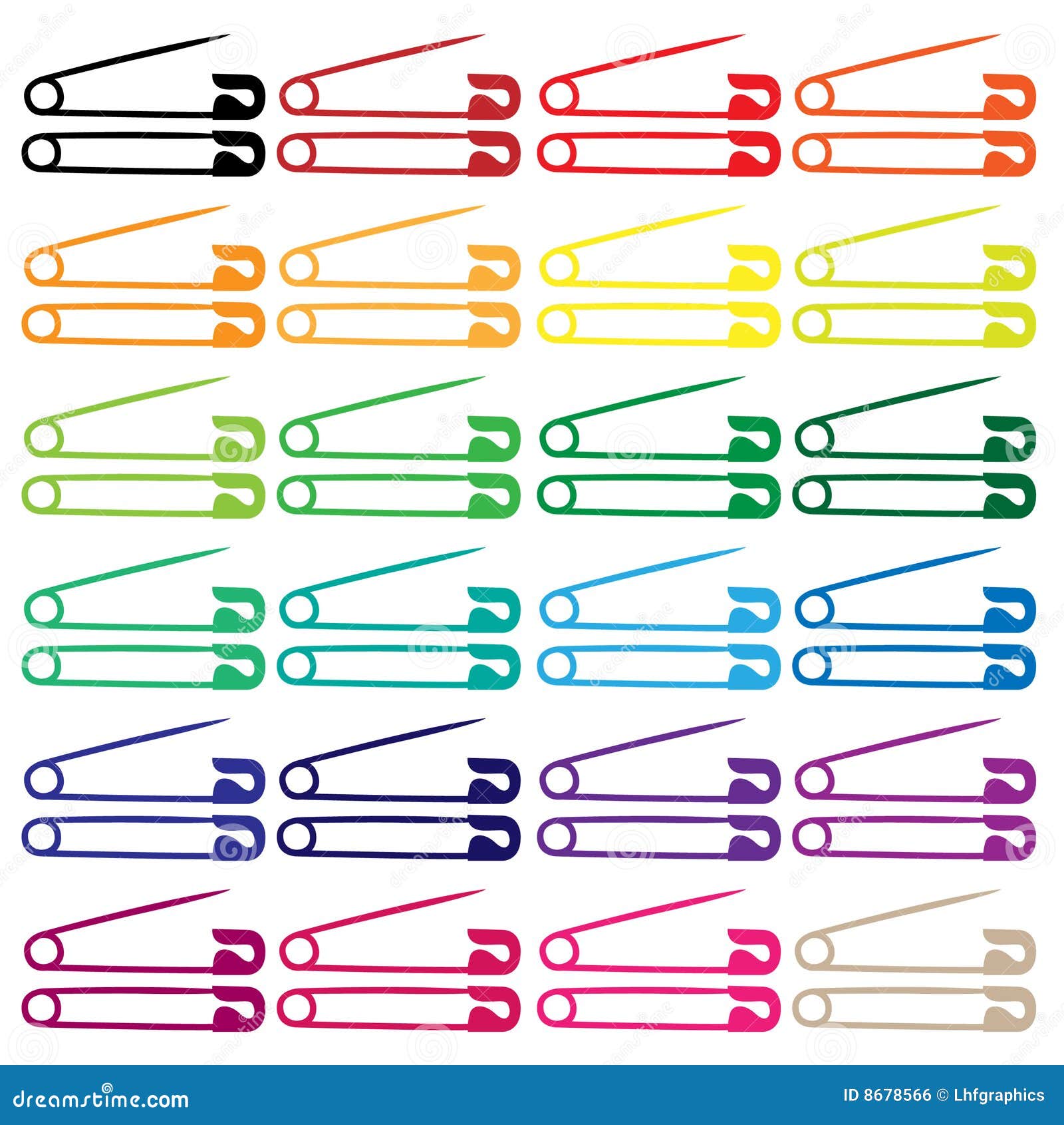 safety and diaper pins in colors - 