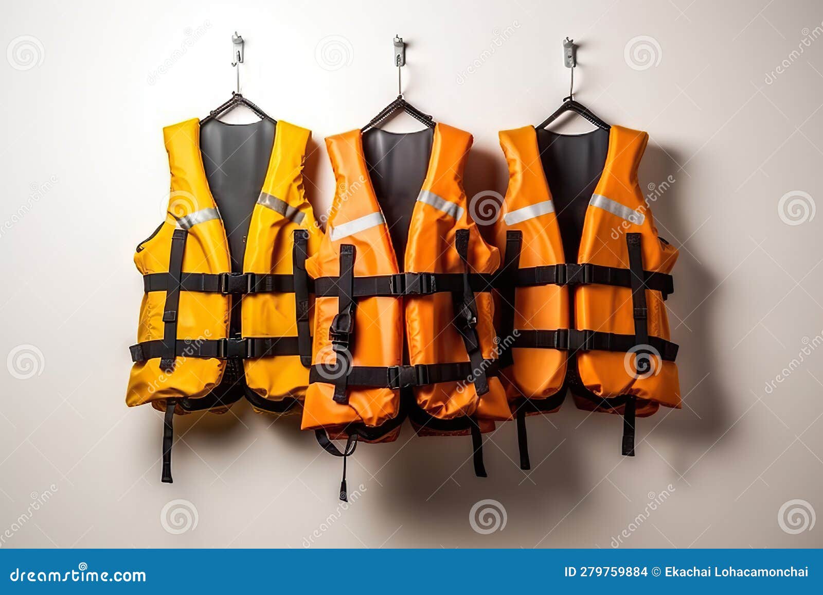 Safety First Colorful Life Jackets Ready for Water Adventures on White ...