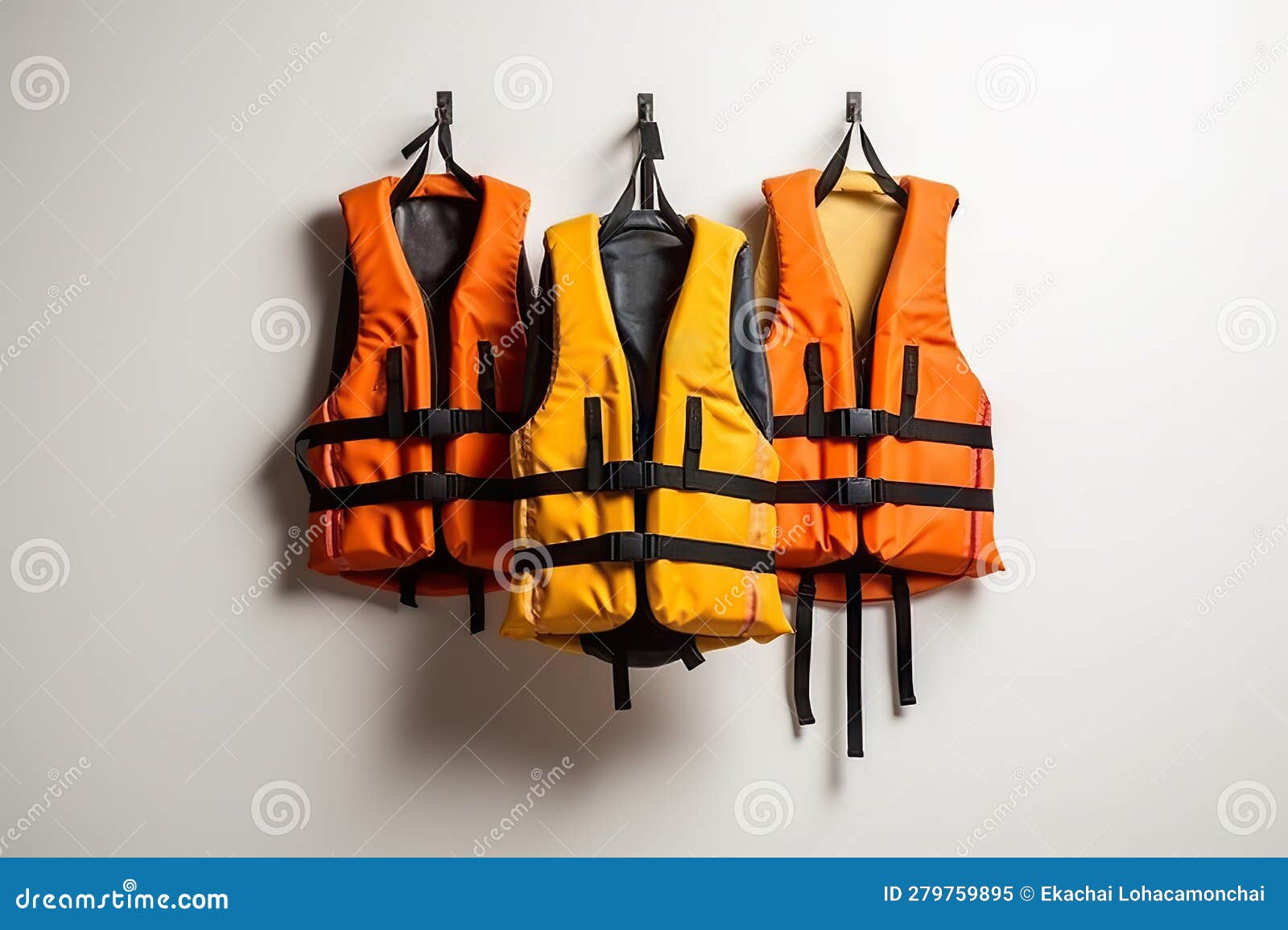 Safety First Colorful Life Jackets Ready for Water Adventures on White ...