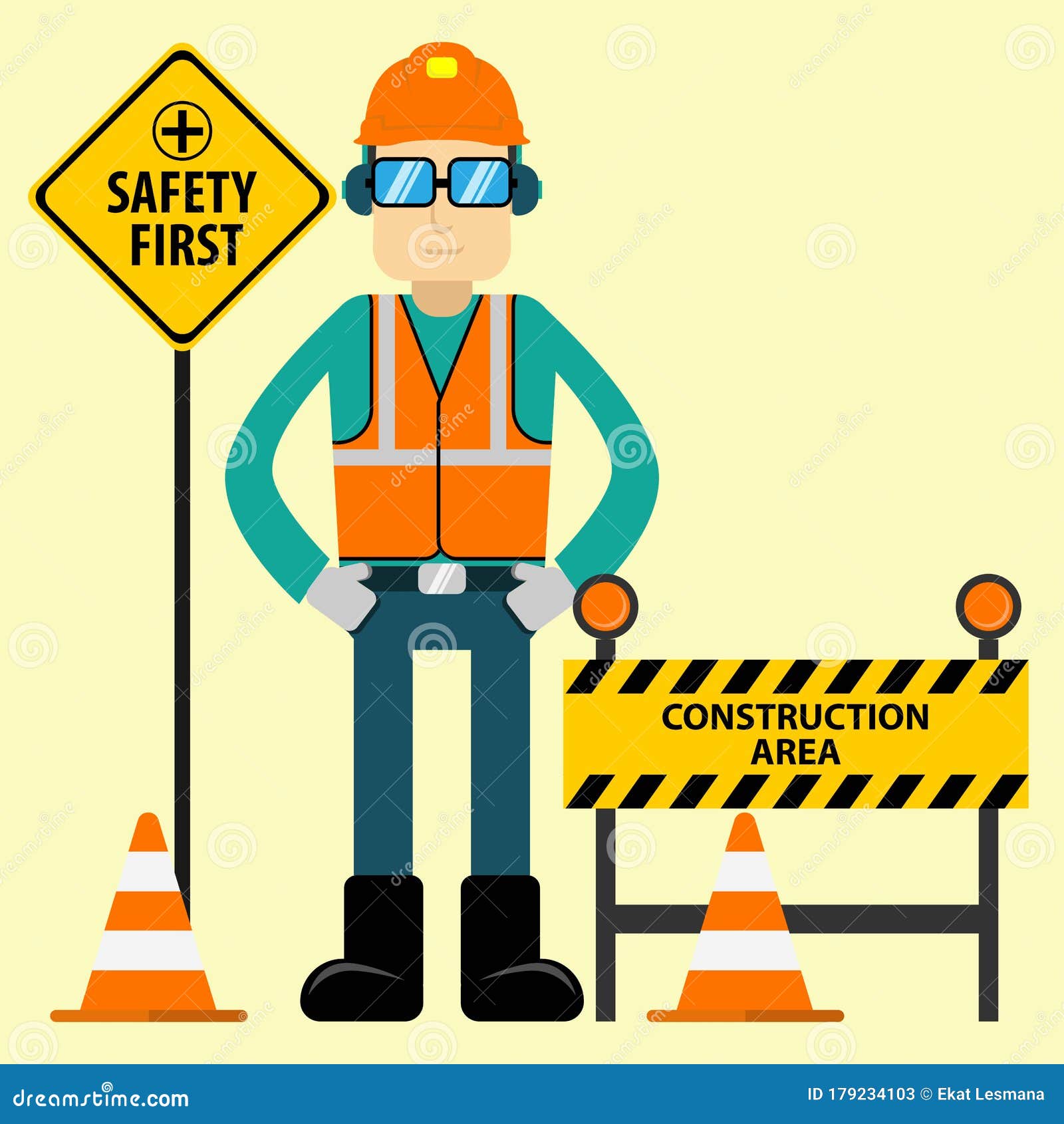 Safety First for Construction Worker Stock Vector Illustration of