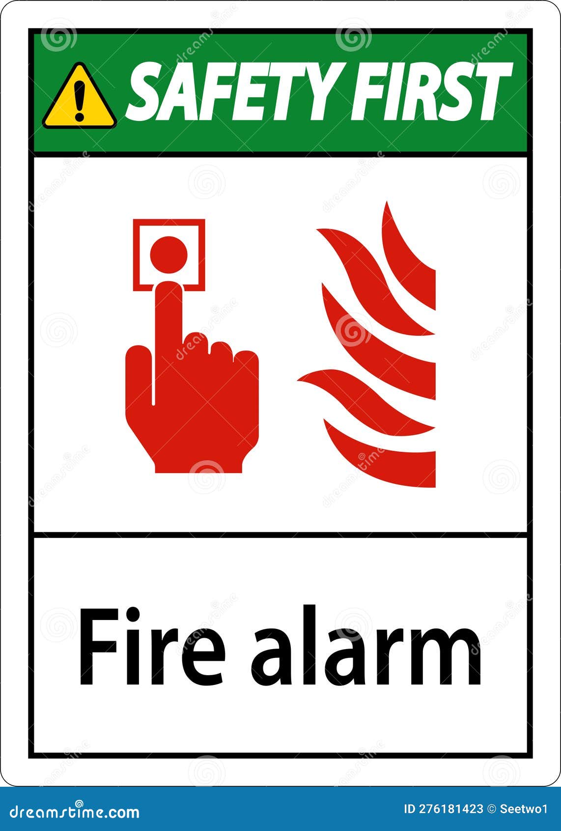 Safety First Fire Alarm Sign On White Background Cartoon Vector