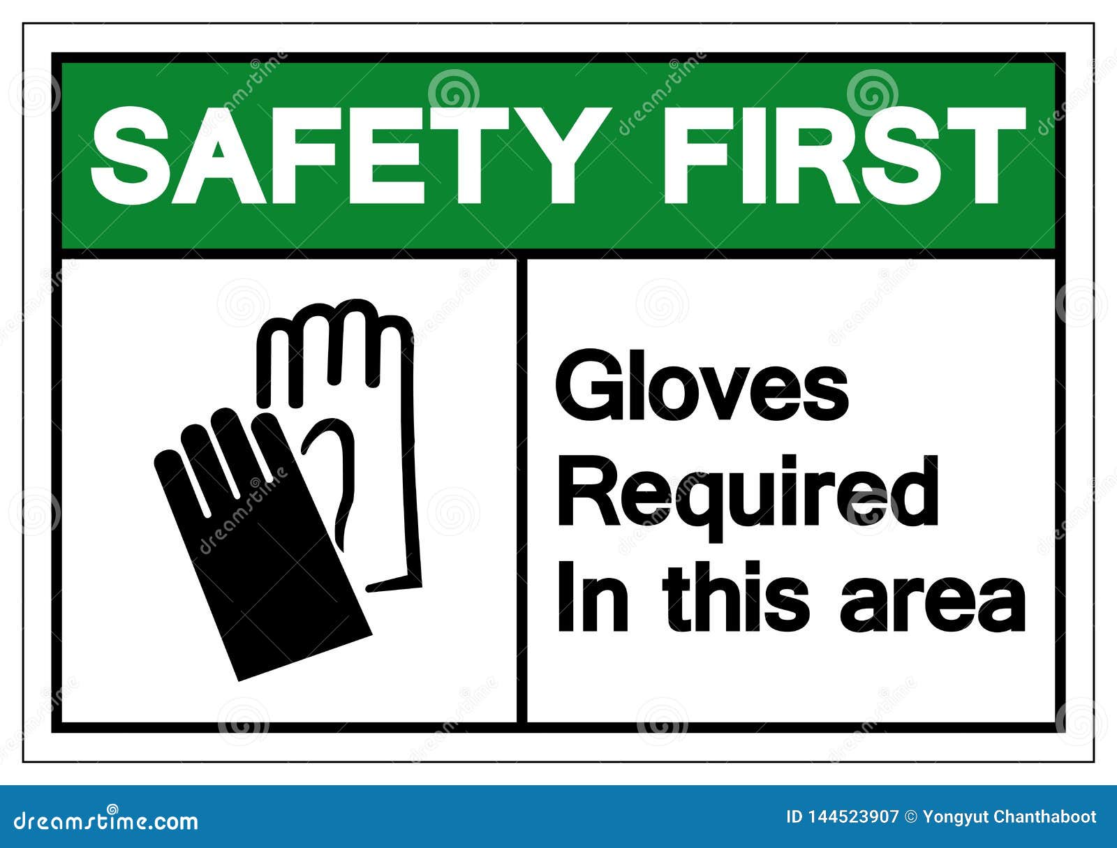 Safety First Gloves Required in this Area Symbol Sign, Vector