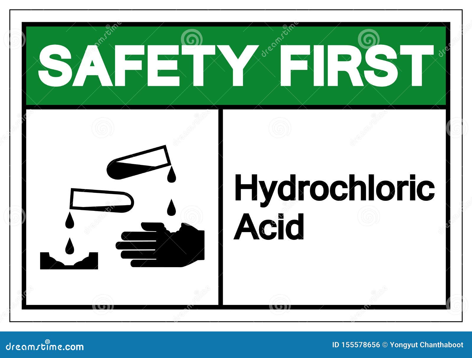 Safety First Hydrochloric Acid Symbol Sign ,Vector Illustration
