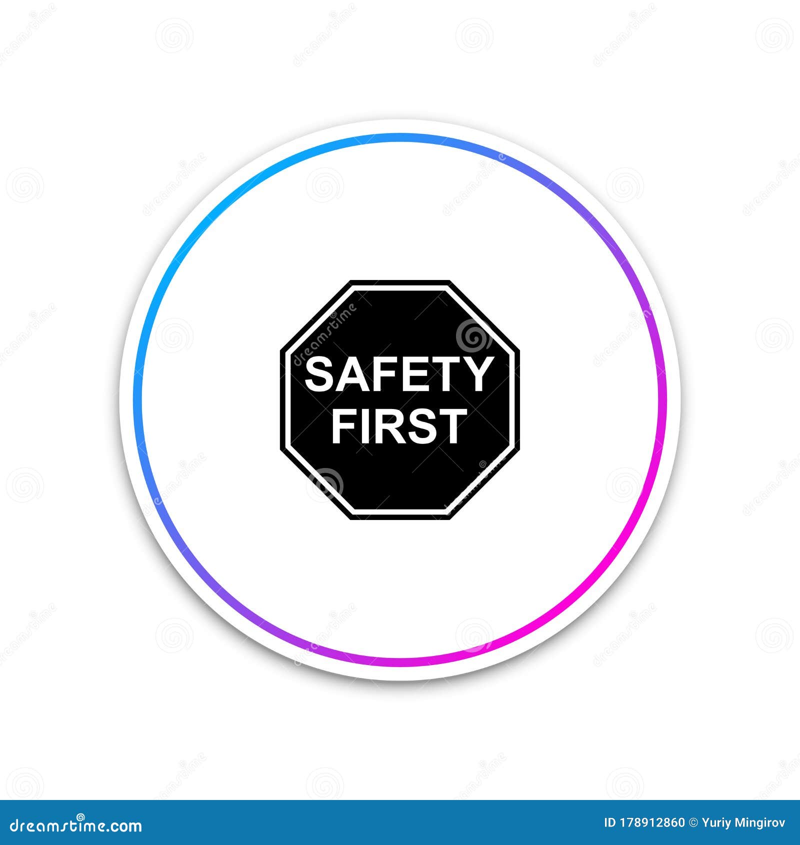 Safety First Octagonal Shape Icon Isolated on White Background. Circle
