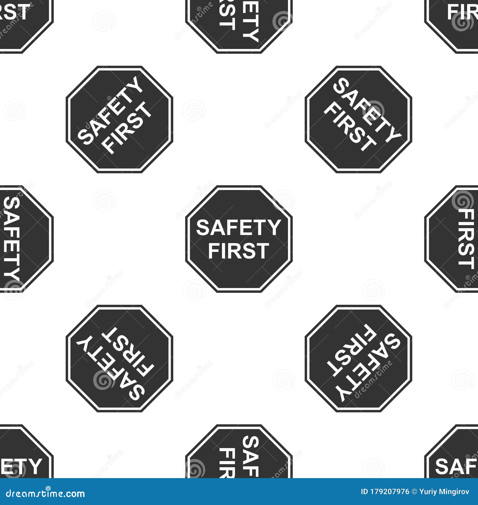 Safety First Octagonal Shape Icon Seamless Pattern on White Background