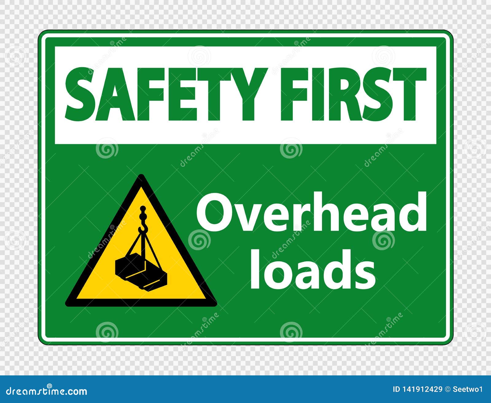 Symbol Safety First Overhead Loads Sign on Transparent Background Stock