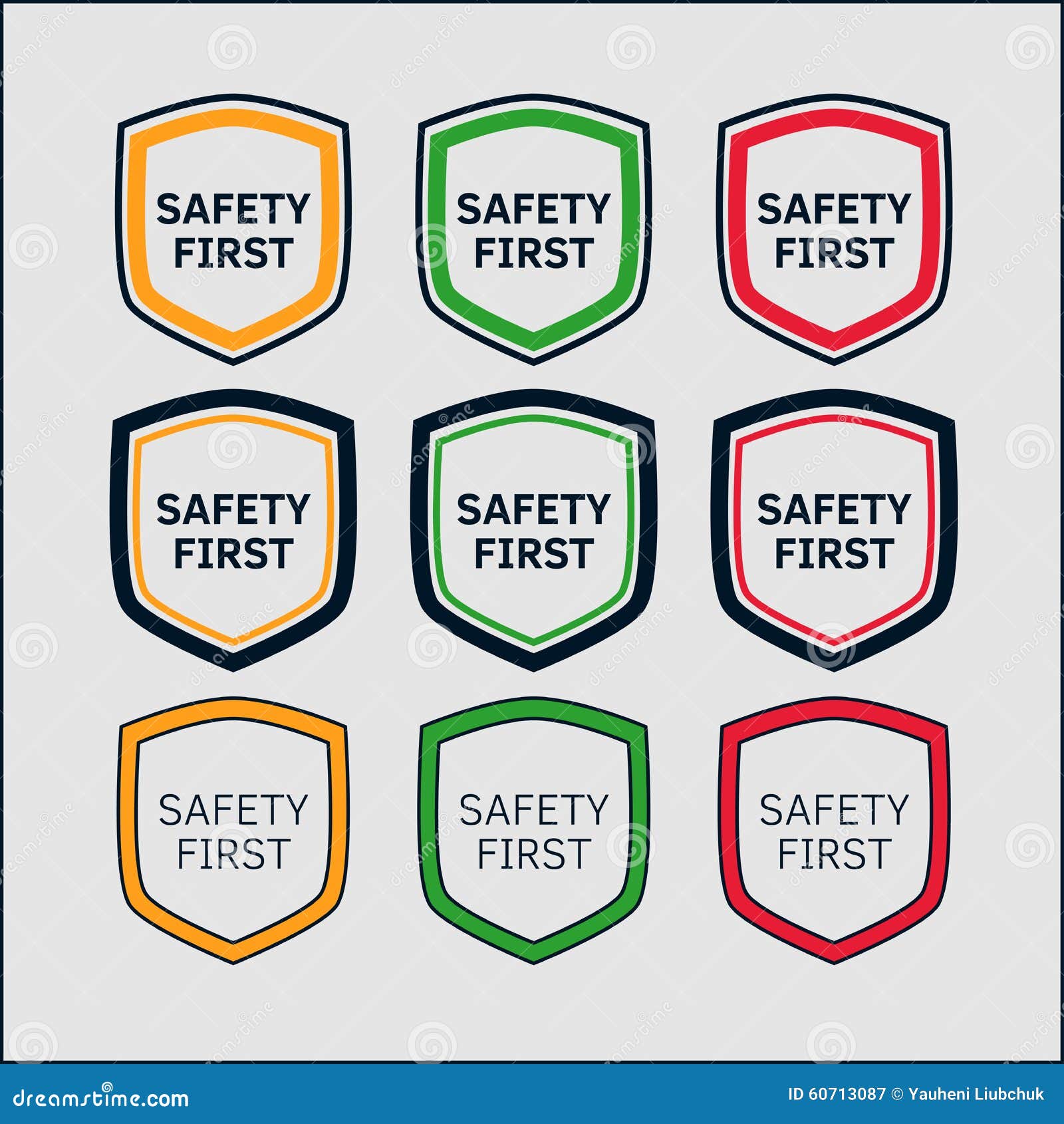 Safety First shield set stock illustration. Illustration of shield