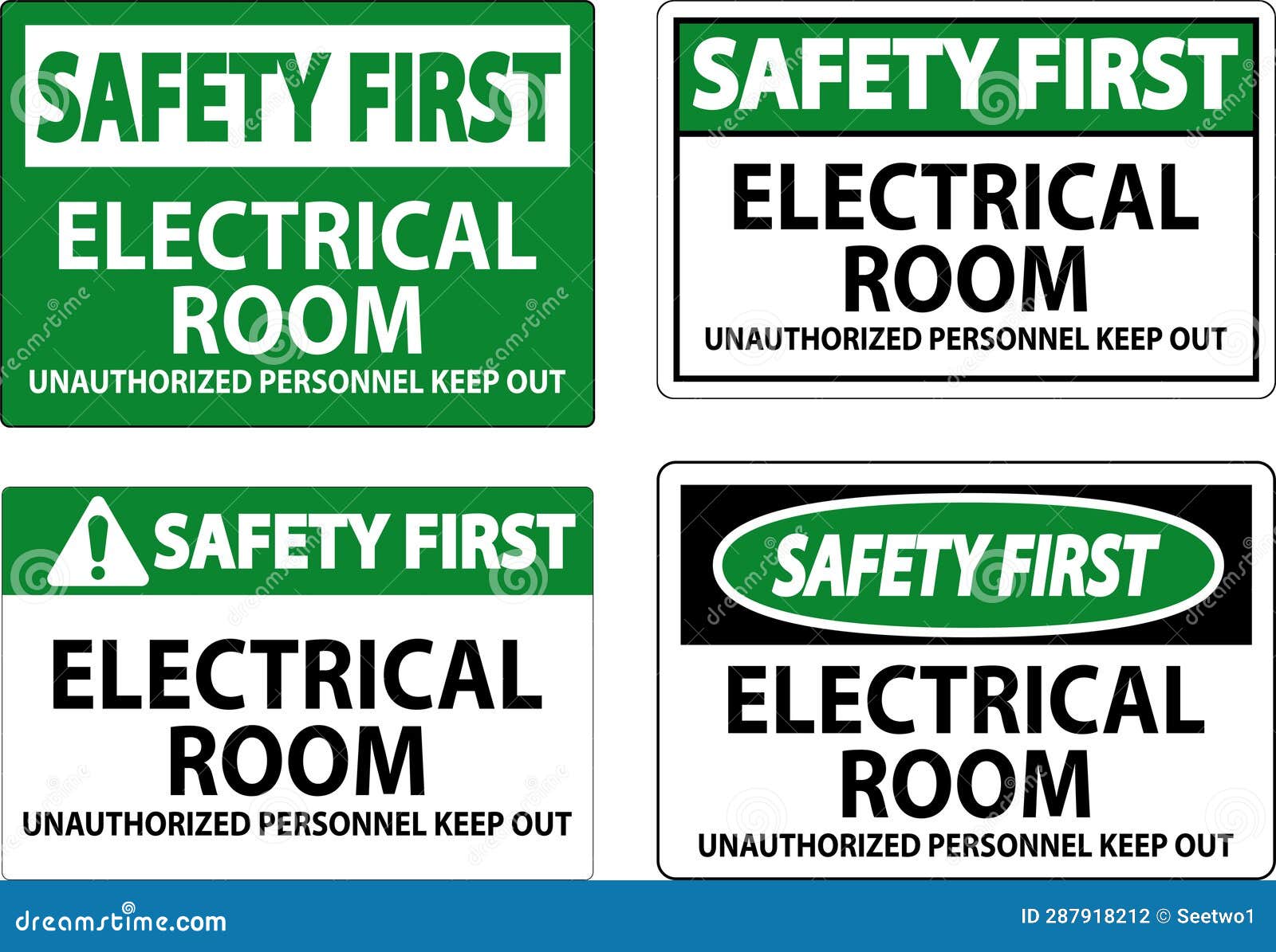 Safety First Sign Electrical Room Unauthorized Personnel Keep Out Stock Vector Illustration