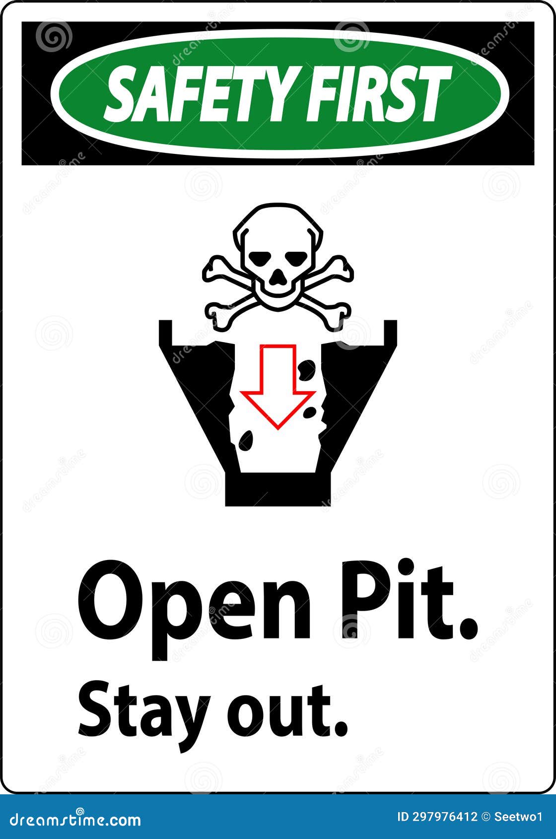 Safety First Sign Open Pit, Stay Out Stock Illustration Illustration