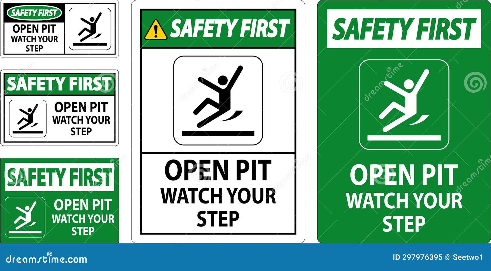 Safety First Sign Open Pit, Watch Your Step Stock Vector Illustration