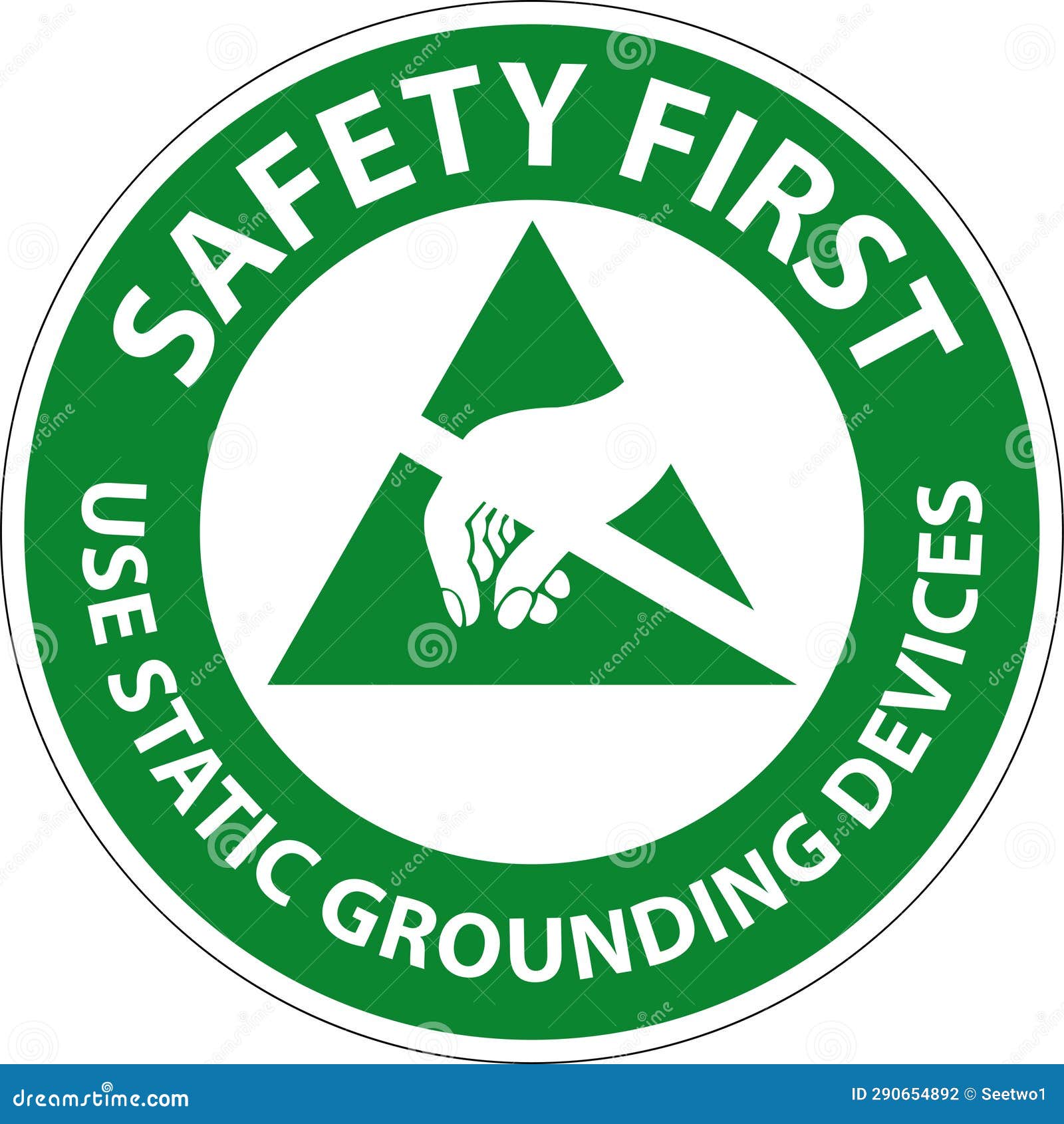 Safety First Sign Use Static Grounding Devices Stock Vector