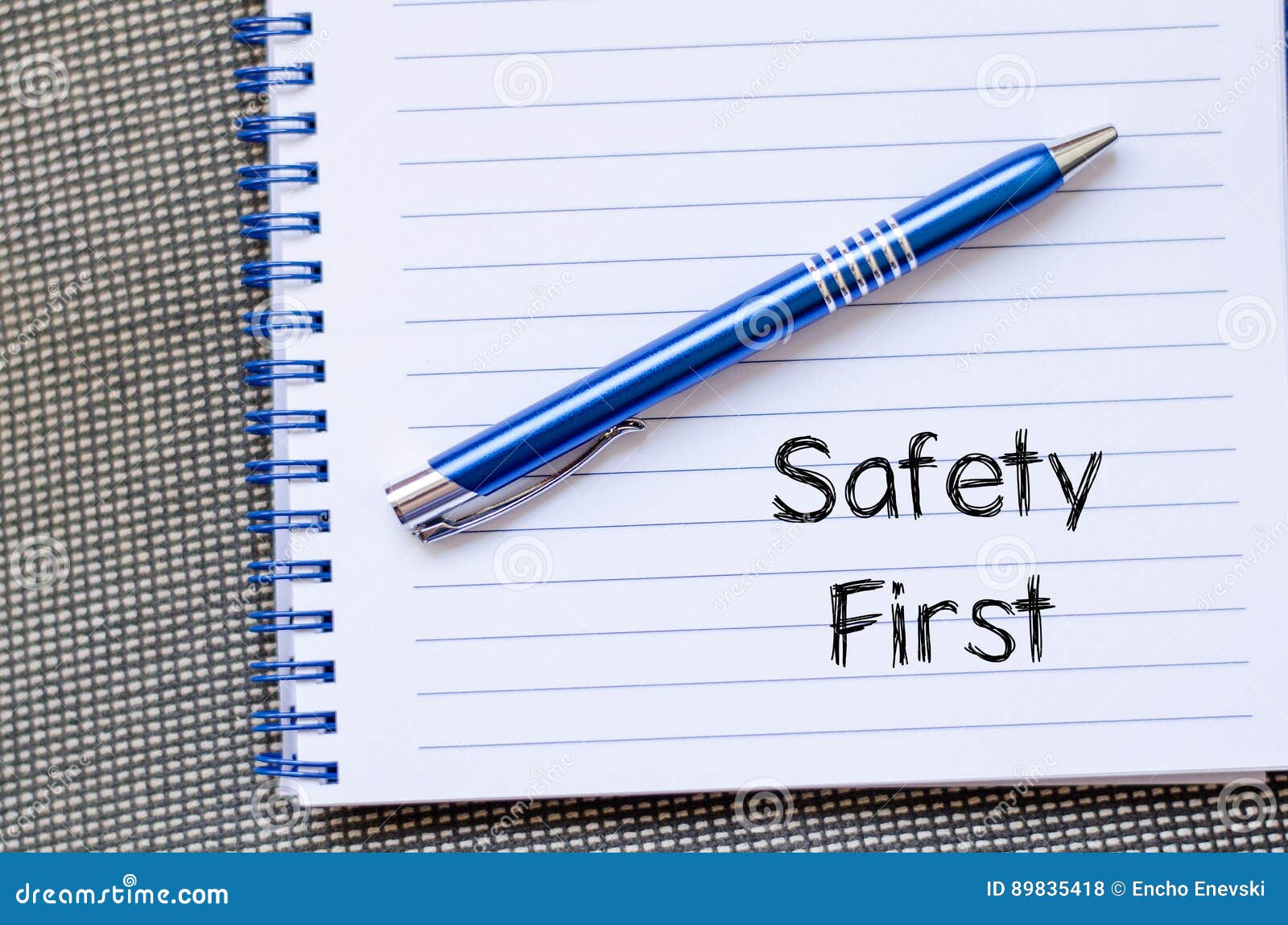 Safety First Text Concept on Notebook Stock Photo - Image of beware