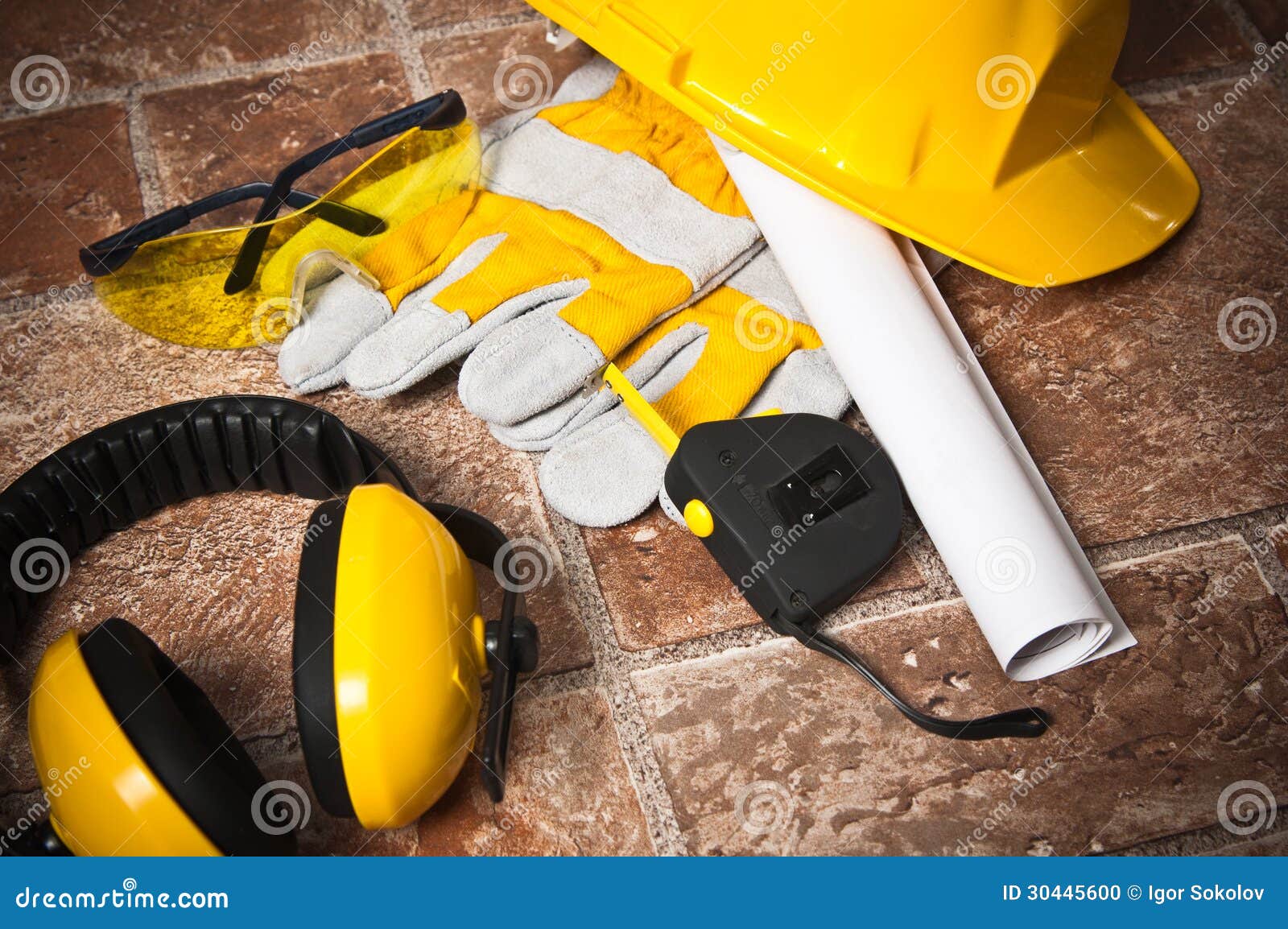 Safety gear kit close up stock photo. Image of objects 30445600