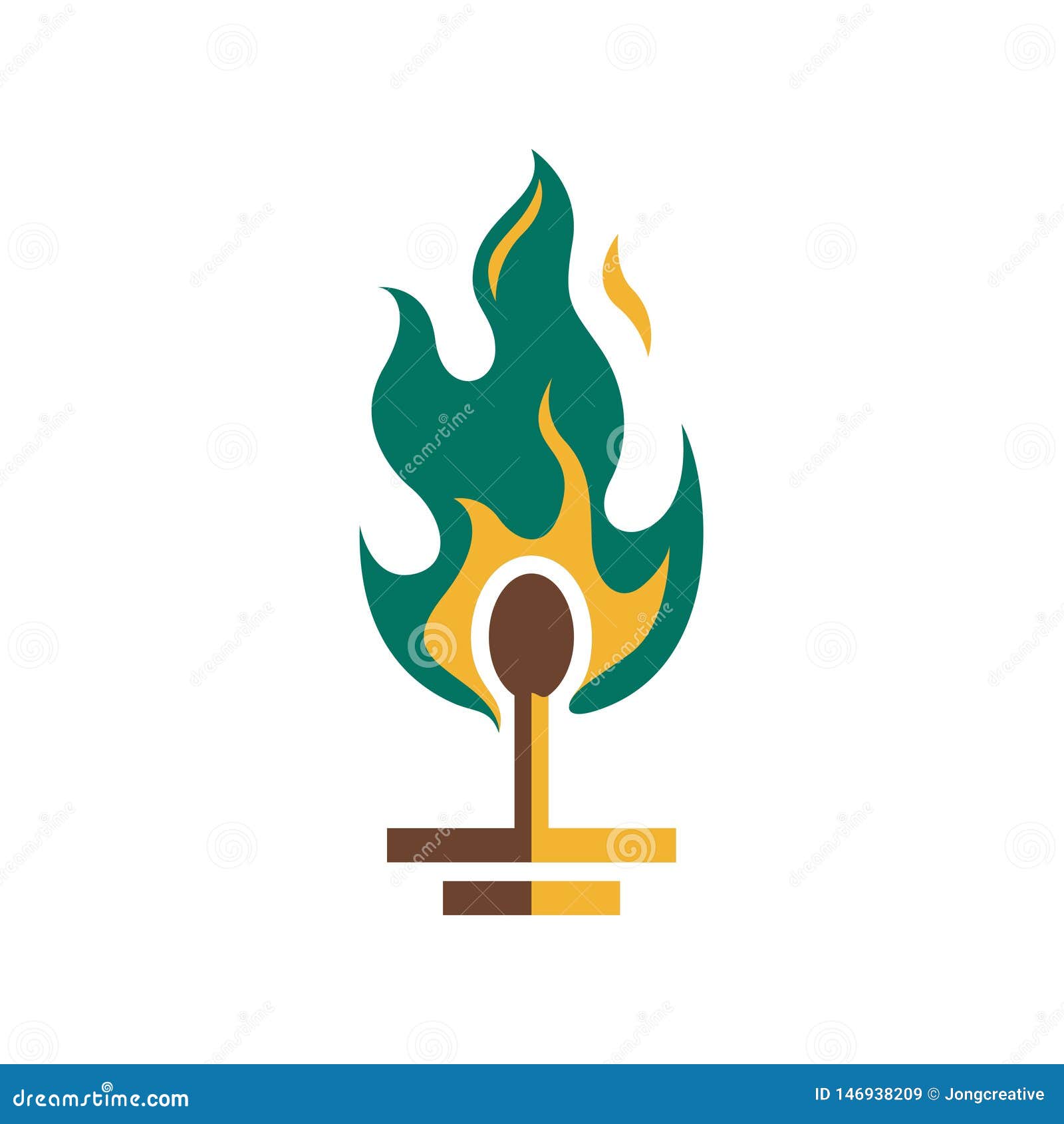 Safety Green Match Fire Flame Logo Illustration Stock Vector