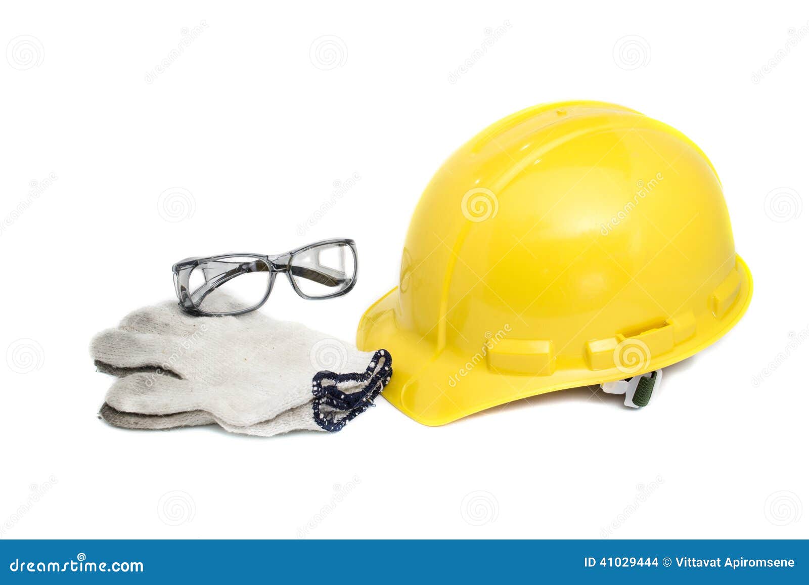 Safety Helmet, Glasses, and Gloves on White with Clipping Path Stock