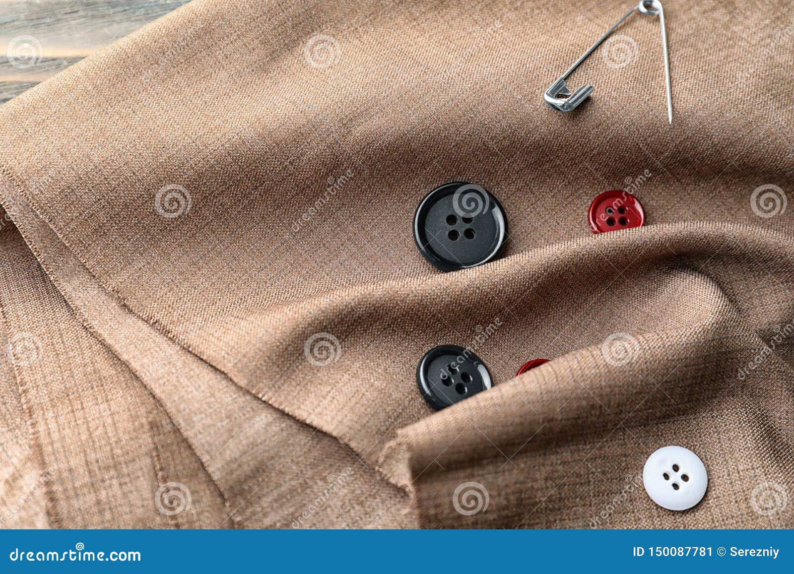 Safety Pin and Buttons on Fabric Stock Image - Image of object, garment ...