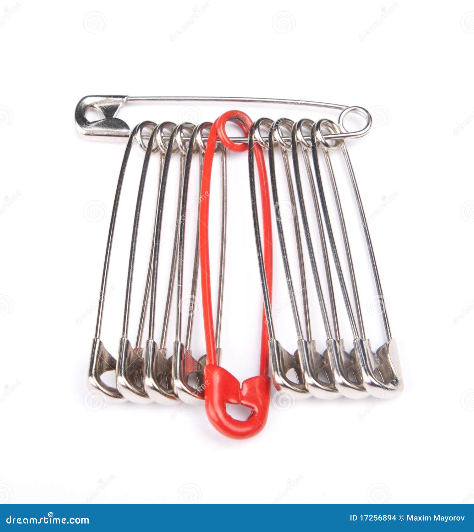 Safety pins with one red stock photo. Image of safety 17256894