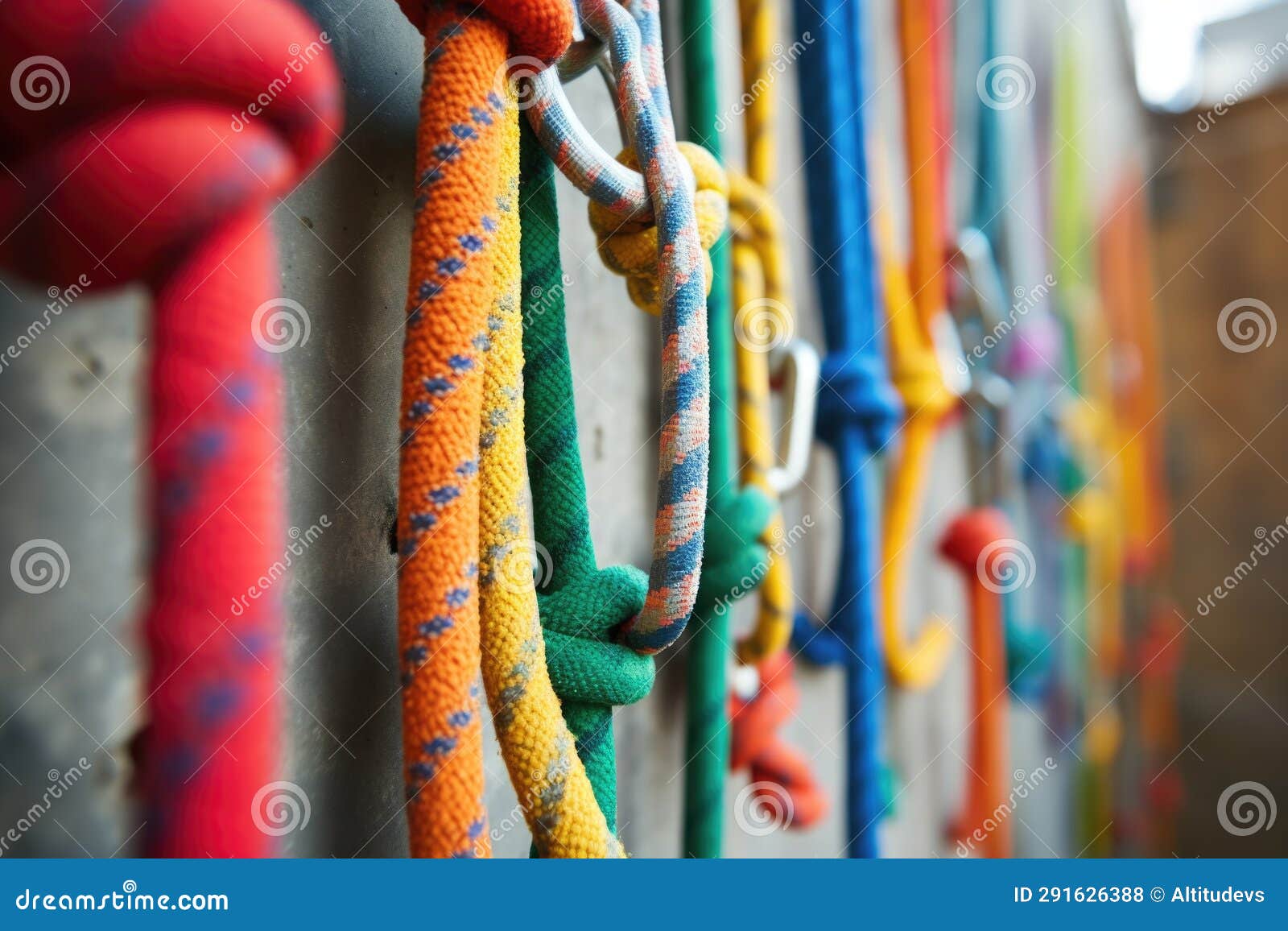 Safety Ropes Secured on a Climbing Wall Stock Photo Image of rock