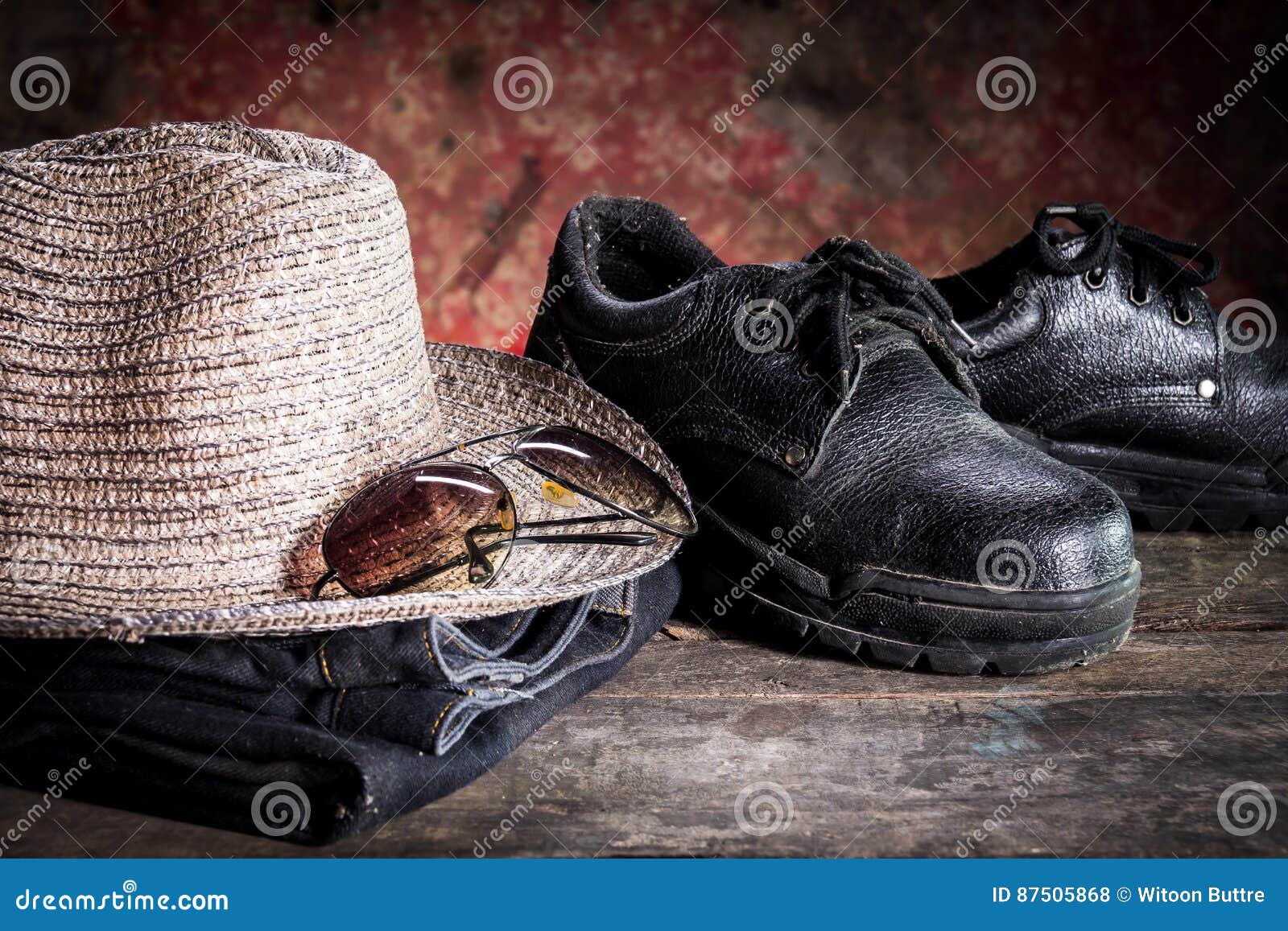 Safety Shoes and Black Glasses and Hate Stock Photo - Image of footwear ...