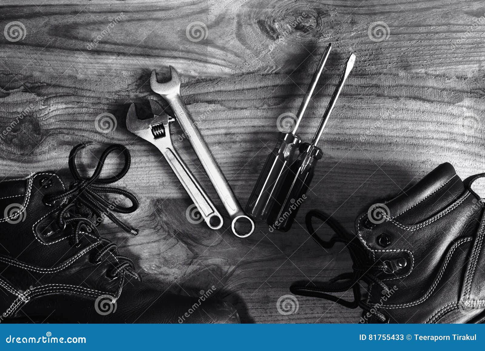 Safety Shoes with Wrenches and Screwdriver Tools Stock Image Image of manual, metal 81755433