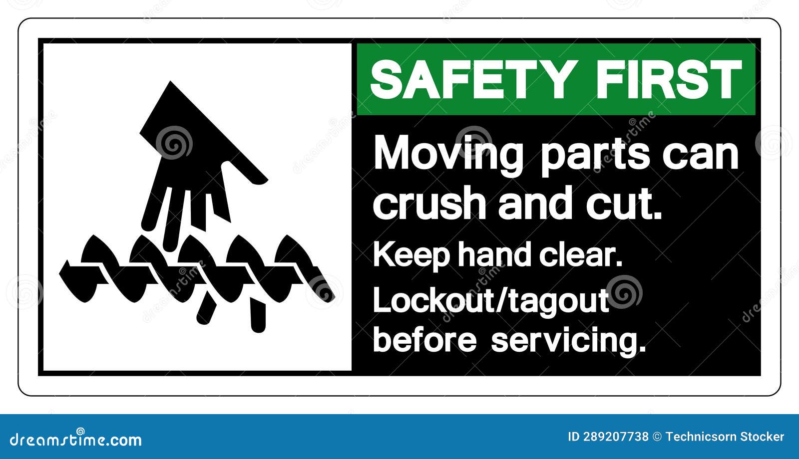 safey first moving part can crush and cut keep hand clear  sign,  , isolate on white background label .