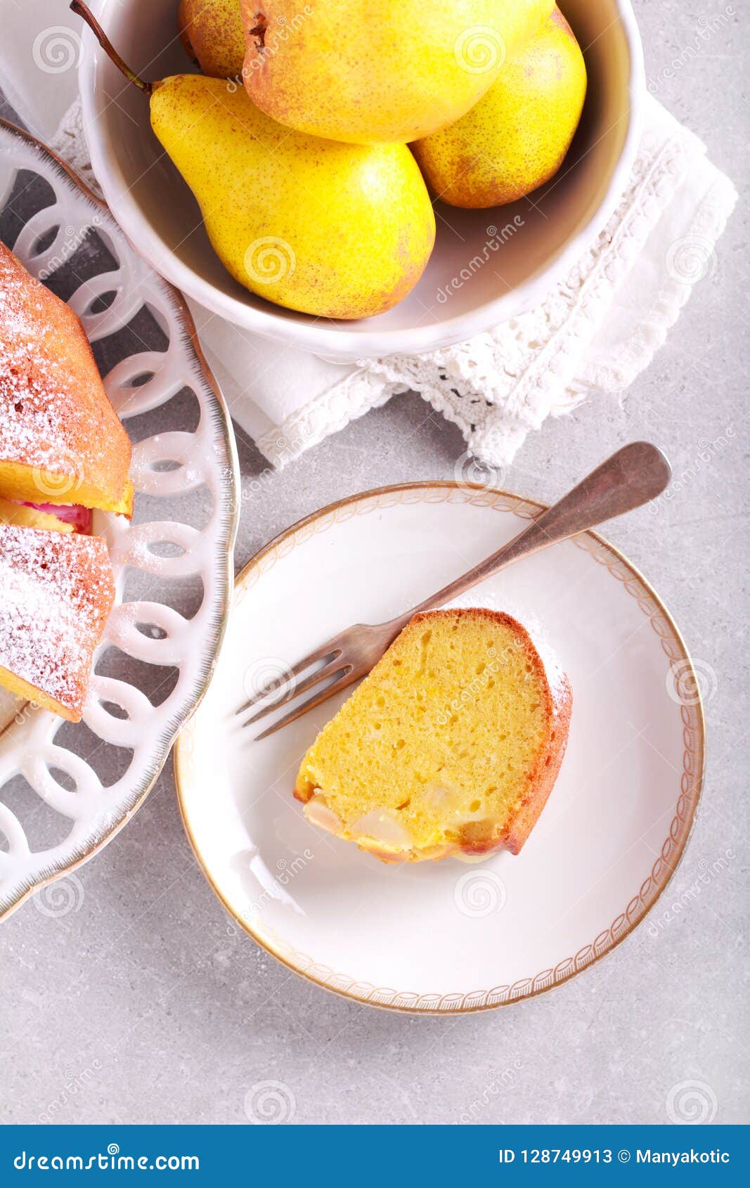 Saffron Bundt Cake with Pears, Served Stock Image Image of snack