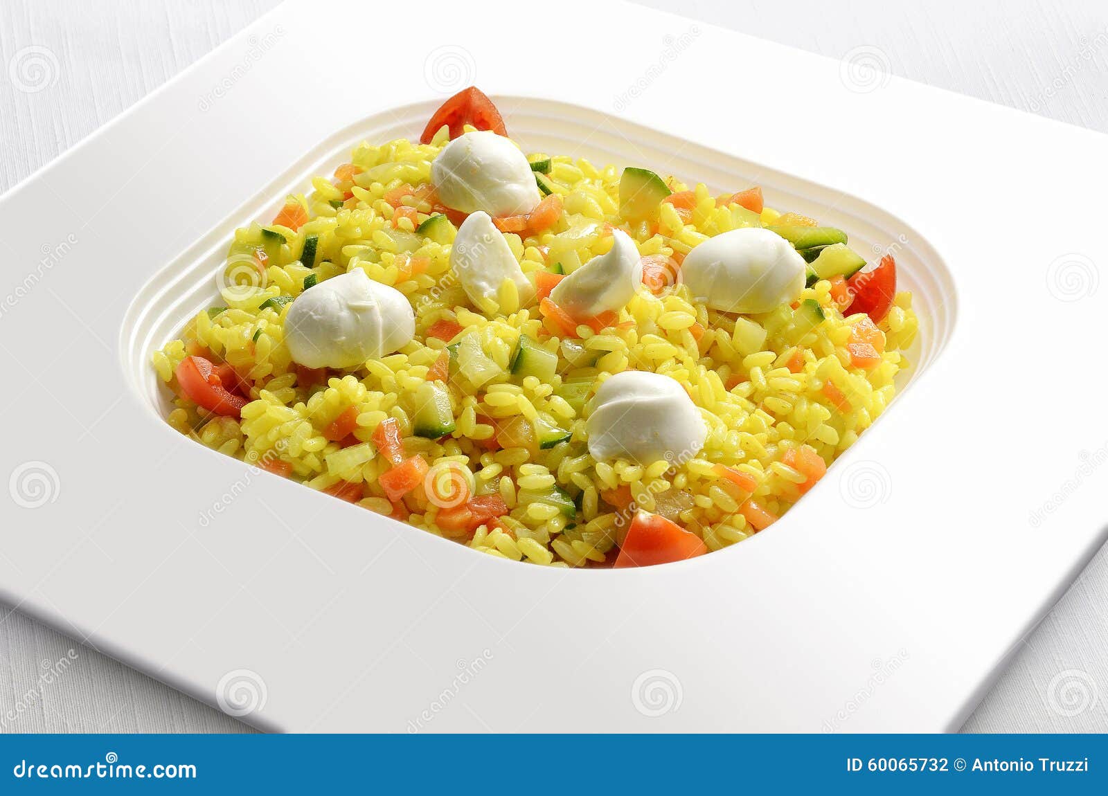 Saffron Rice with Vegetables and Mozzarella Stock Photo Image of