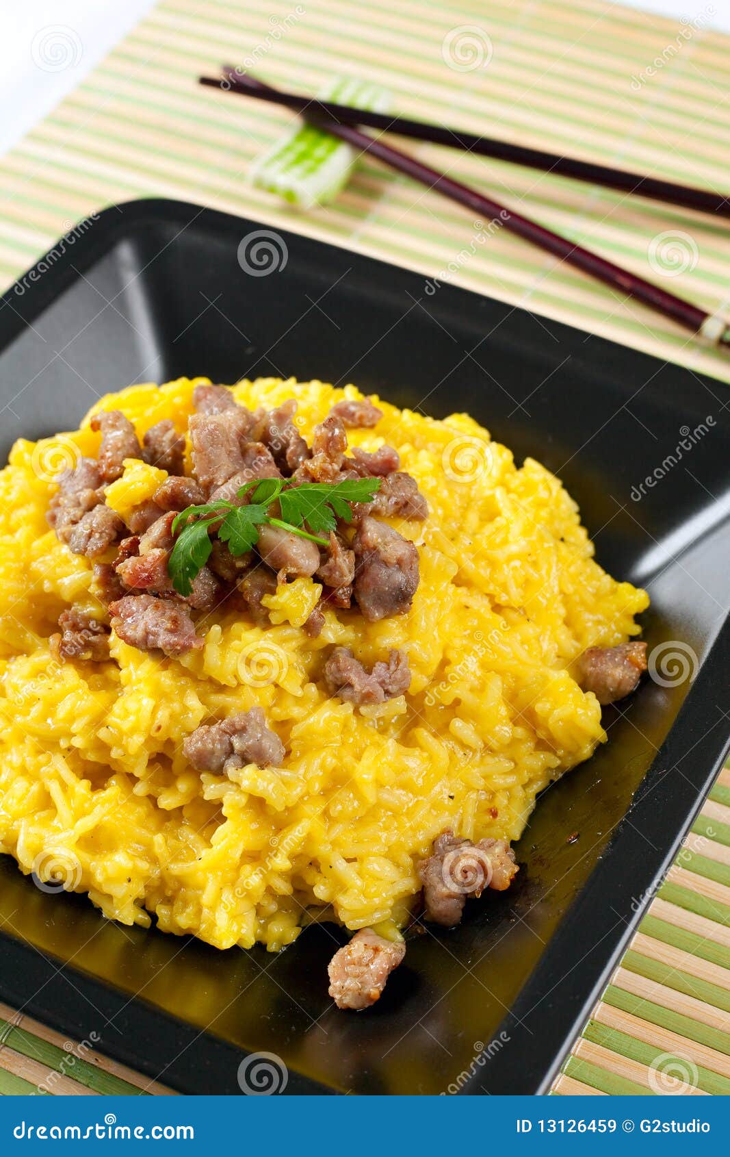 Saffron Risotto with Curry Pork Stock Image Image of food, close