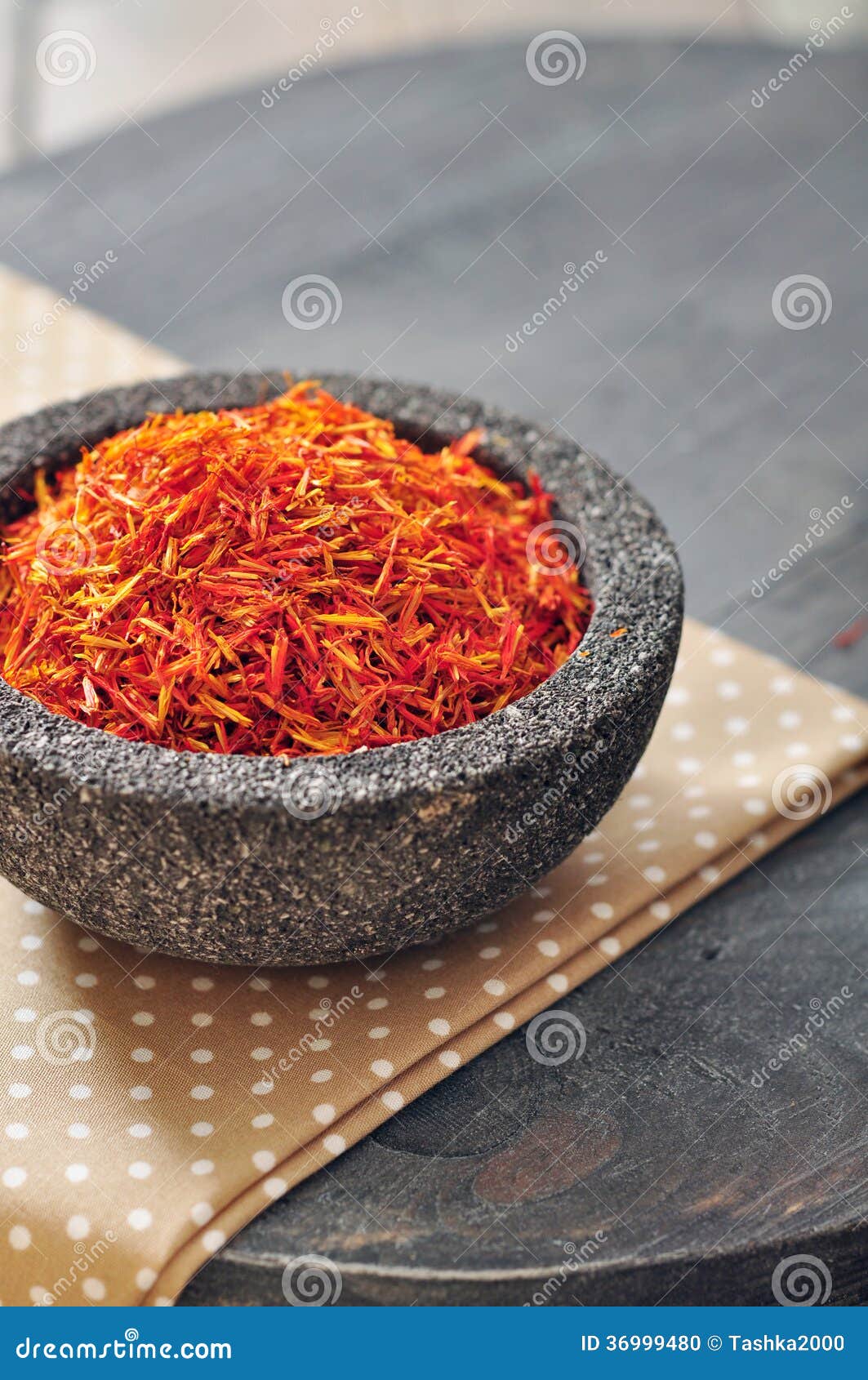 Saffron in stone bowl stock photo. Image of kitchen, bowl 36999480