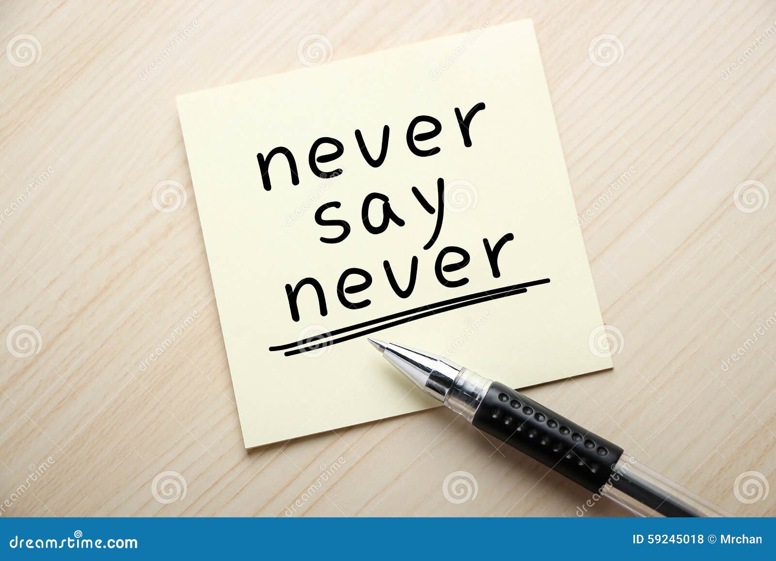 Sag niemals nie stockfoto. Bild von beweggrund, aufmerksamkeit 59245018