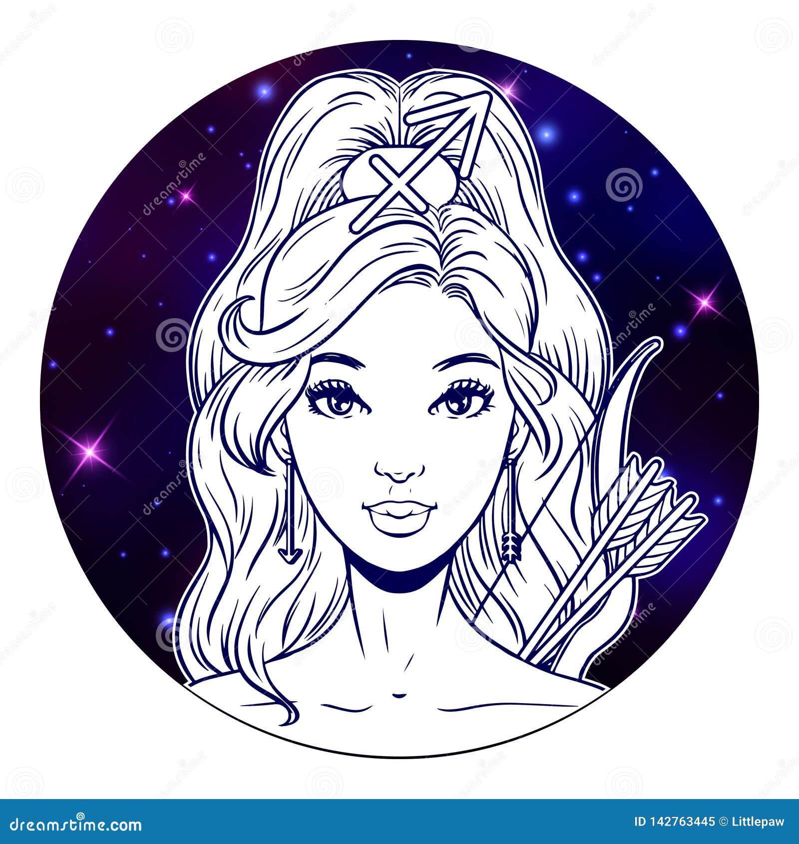 Sagittarius Zodiac Sign Artwork, Beautiful Girl Face, Horoscope Symbol ...
