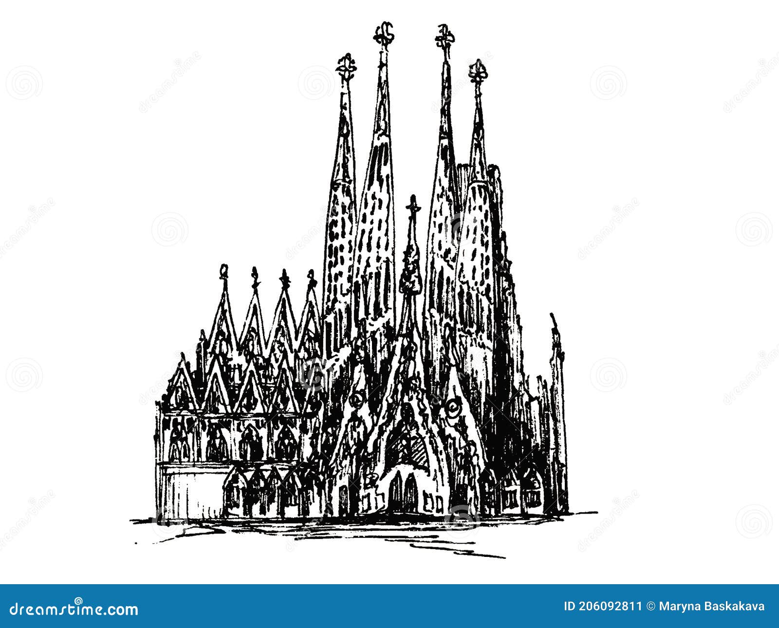 Sagrada Familia Sketch Vector Hand Drawn Black and White Illustration ...