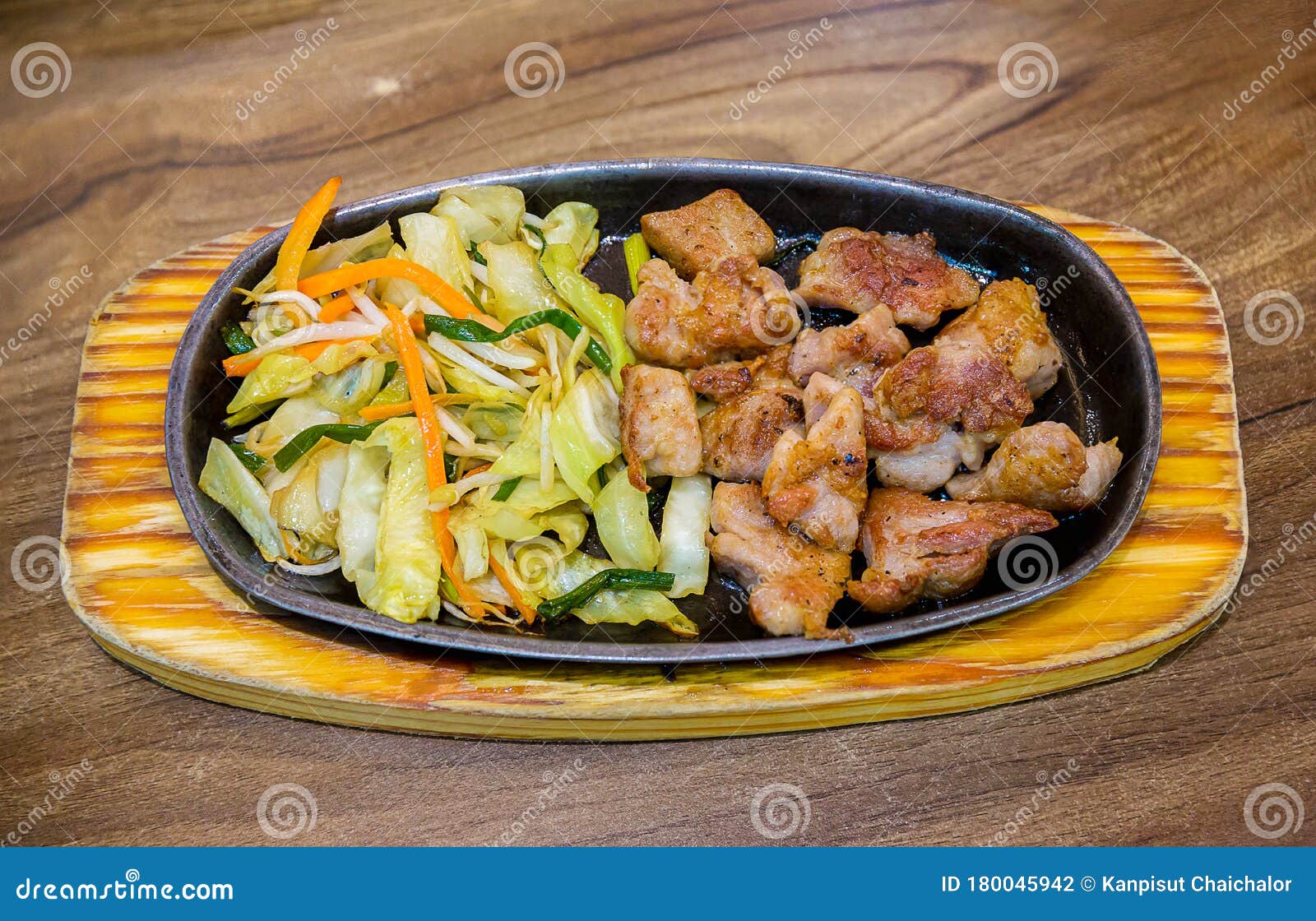 Saikoro Steak And Stir Fried Mixed Vegetable With Soy Sauce Garlic Saikoro Steak Medium Rare Dice Wagyu Topping With Mince Carro Stock Photo Image Of Dish Japanese 180045942