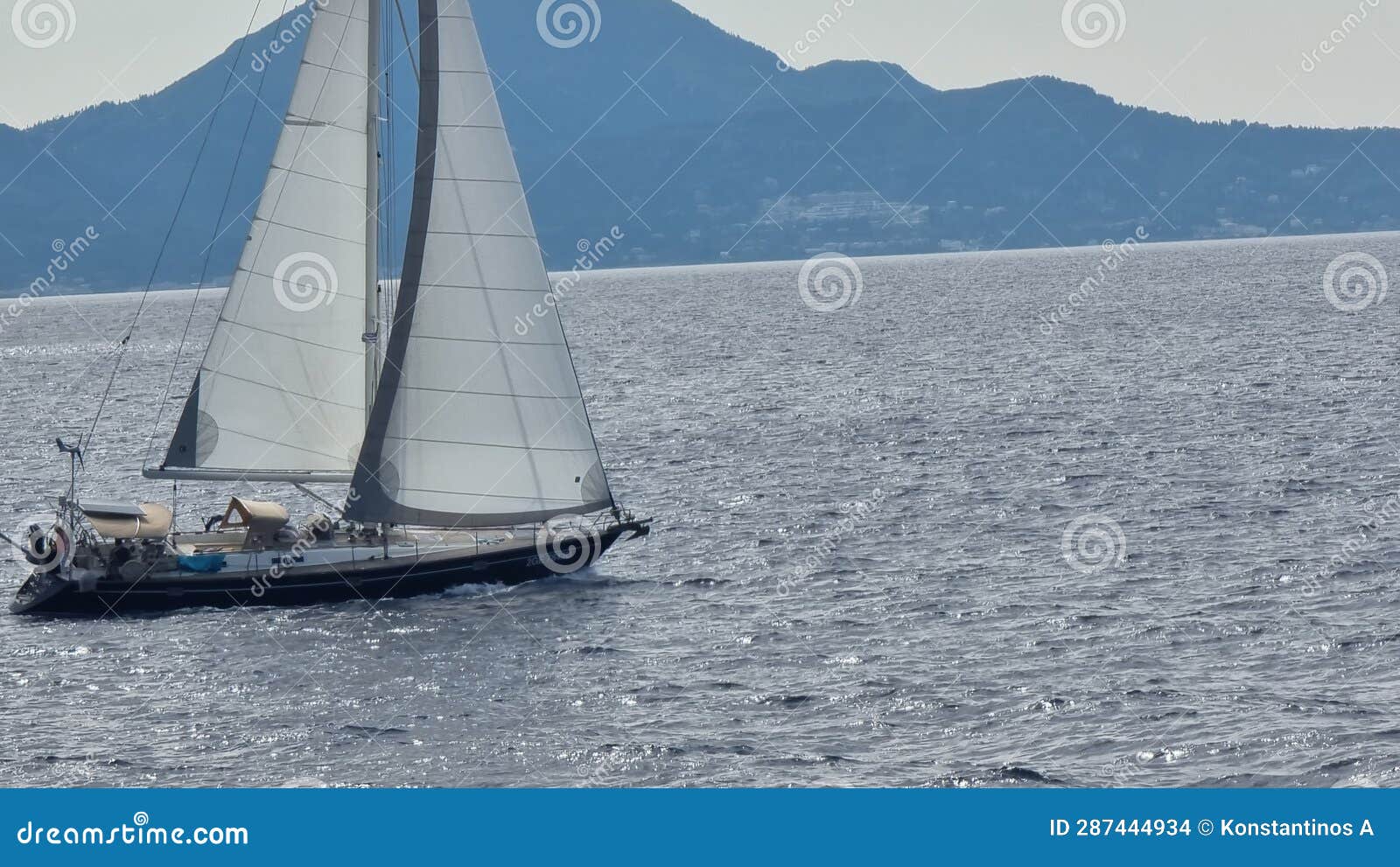 Sail Sailing Ship on the Blue Sea in Greece Stock Photo Image of
