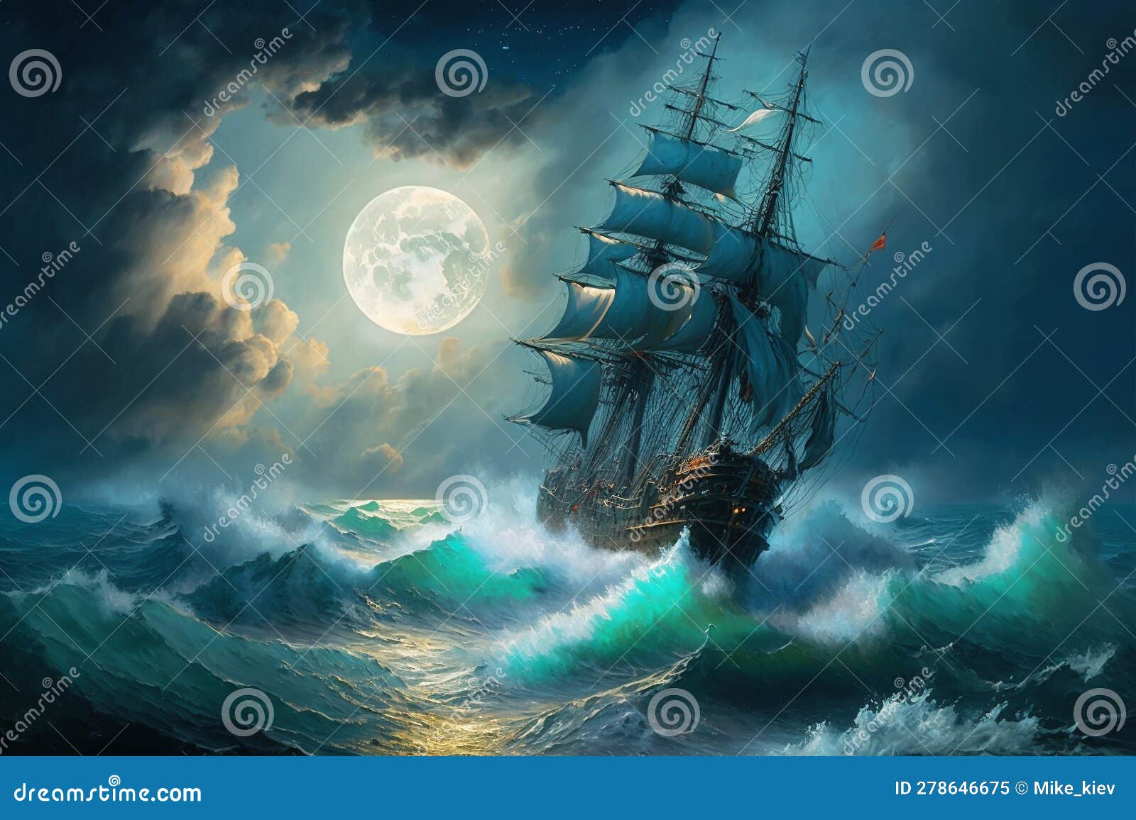 Sail ship in stormy sea stock image. Image of travel 278646675